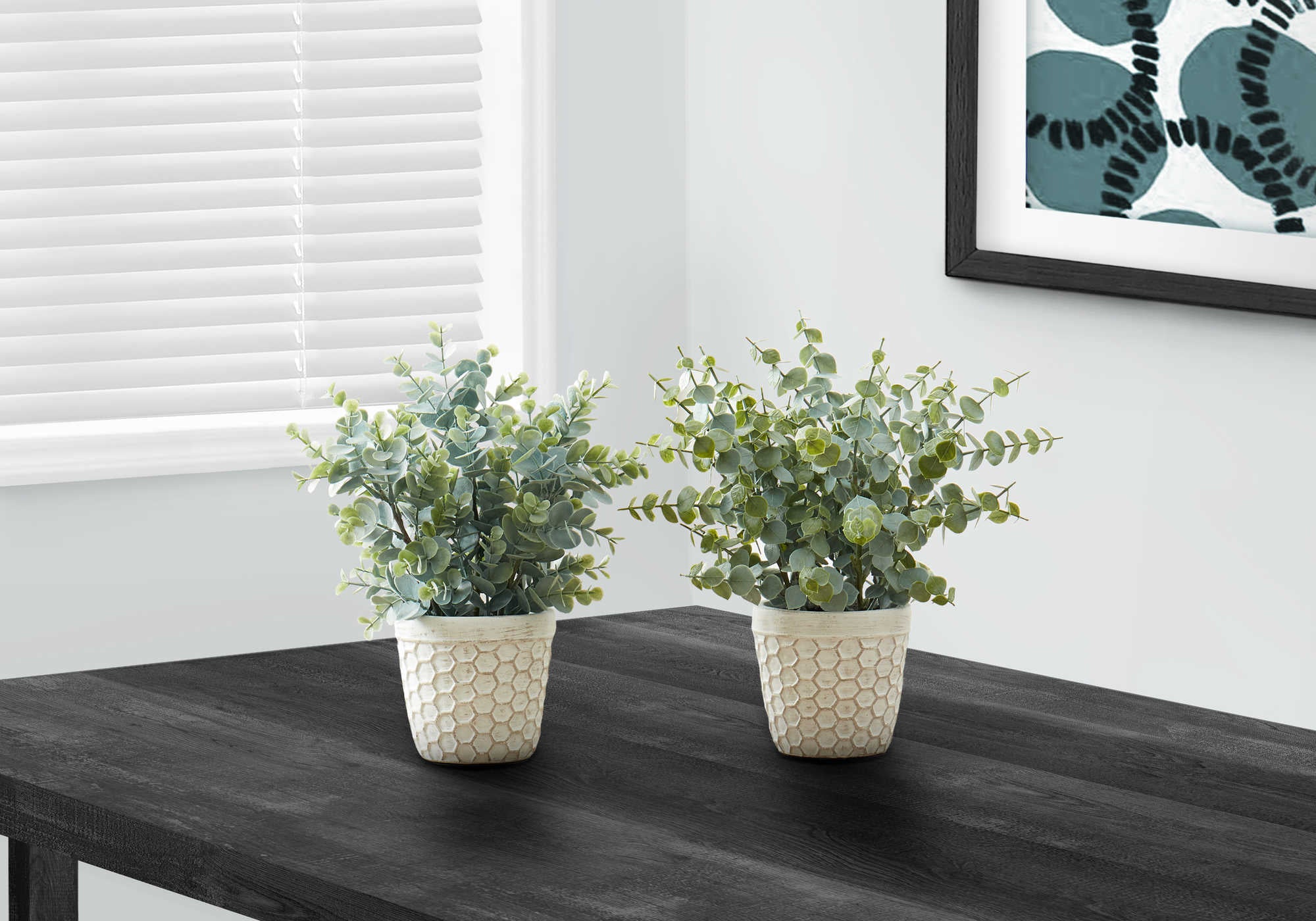 ARTIFICIAL PLANT - 2PCS / 13"H EUCALYPTUS/ GRASS/ 4" POT # I 9581