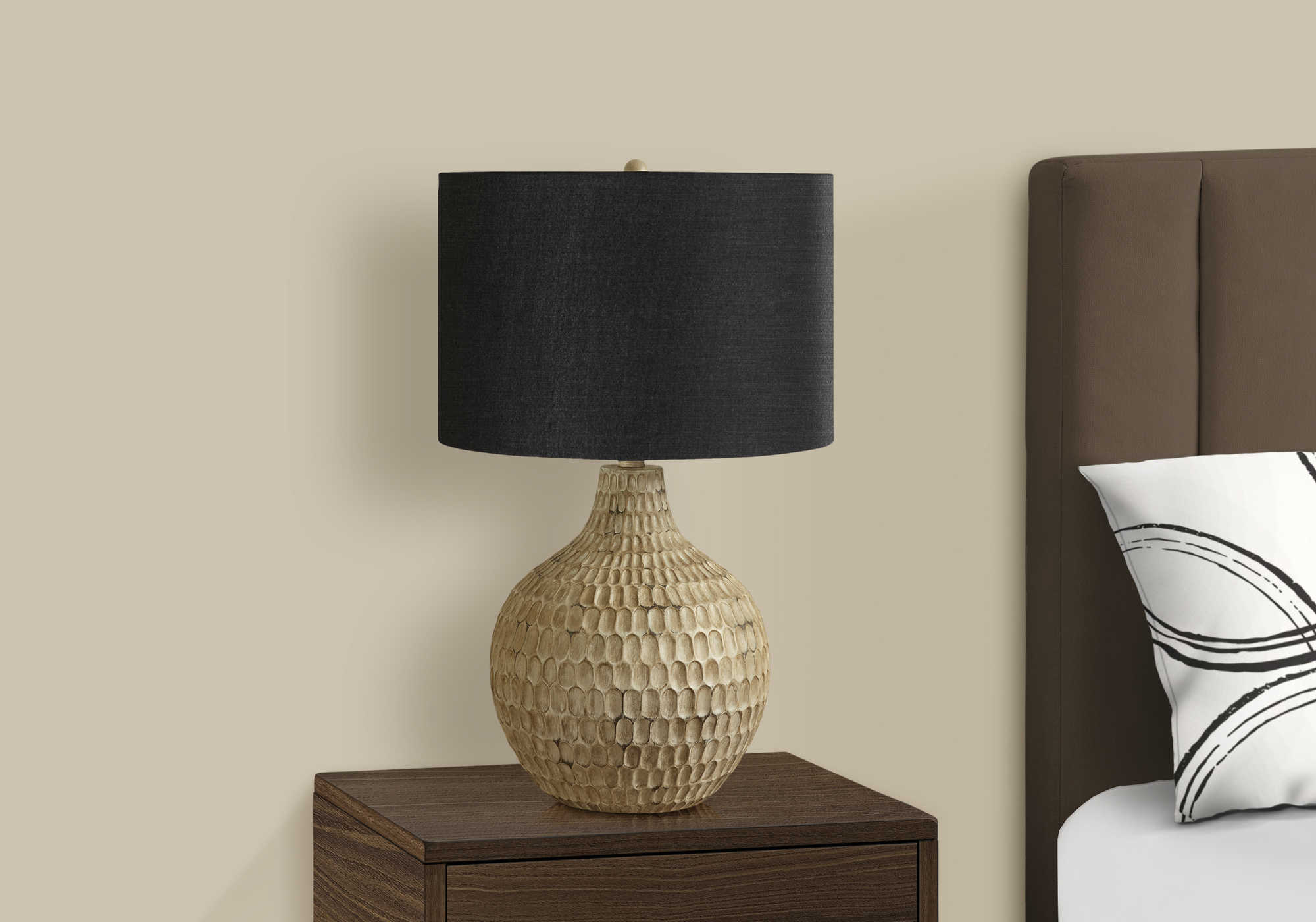 LIGHTING – 25"H TABLE LAMP BROWN RESIN / BLACK SHADE # I 9606