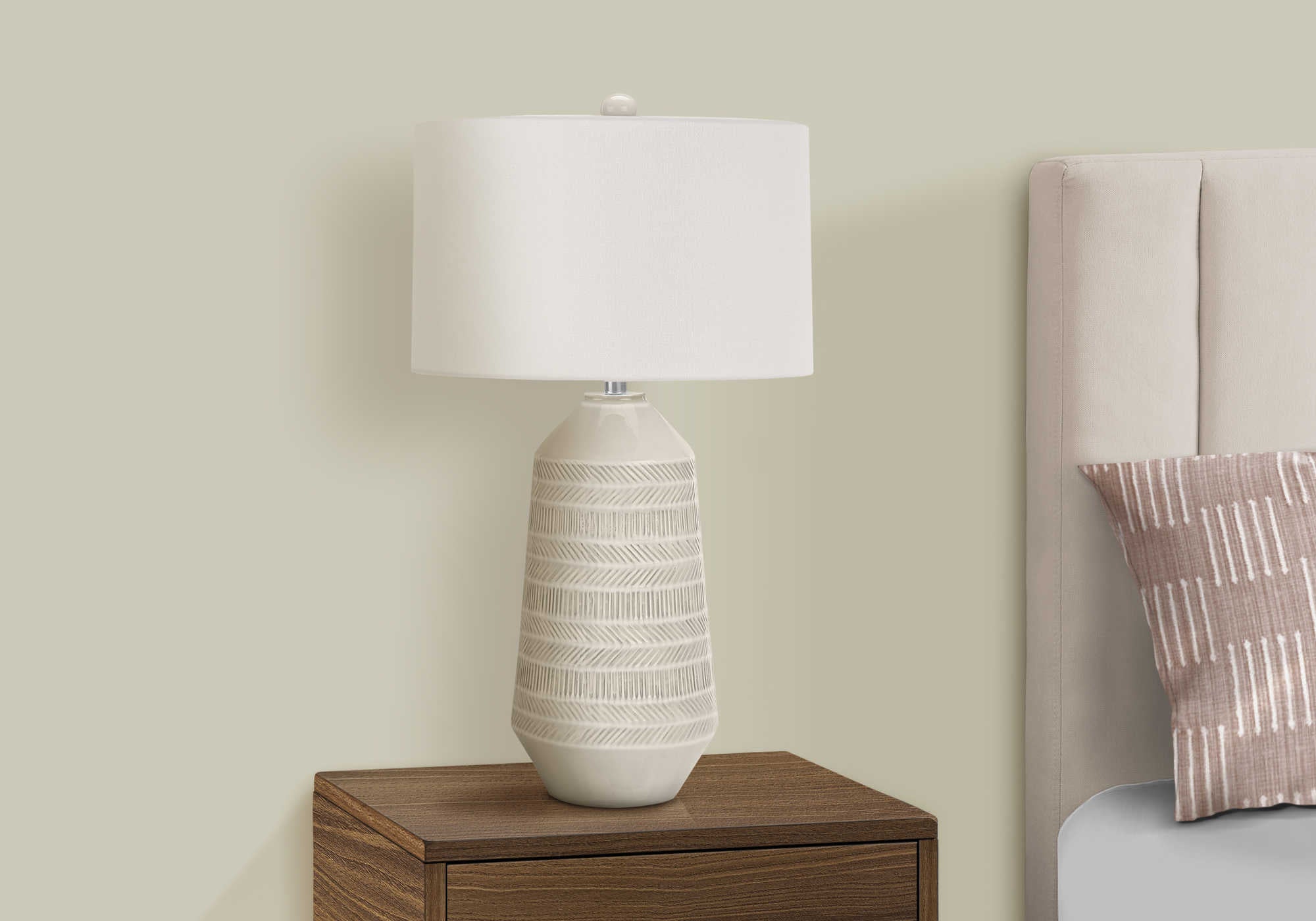 LIGHTING – 33"H TABLE LAMP CREAM CERAMIC / IVORY SHADE # I 9613