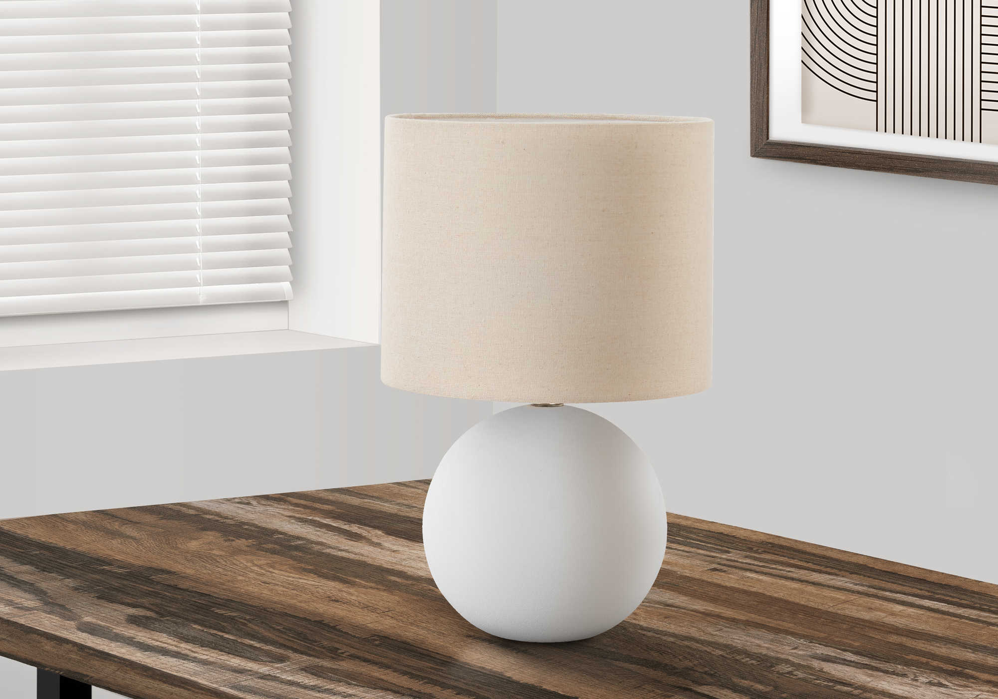 LIGHTING - 16"H TABLE LAMP CREAM CERAMIC / BEIGE SHADE # I 9632