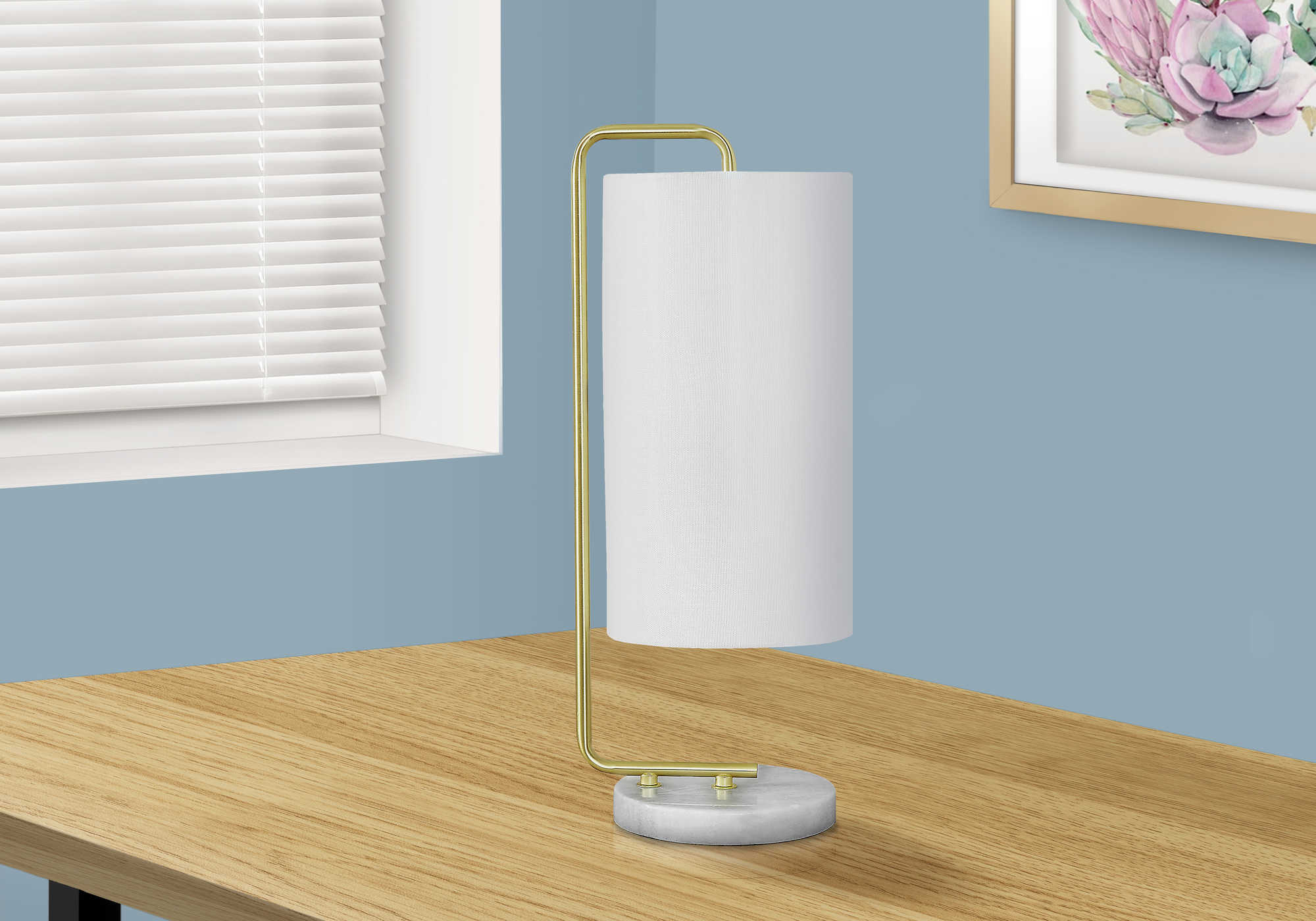 LUMINAIRES – LAMPE DE TABLE 51 cm (20 po) DE H, ABAT-JOUR EN MARBRE BLANC / IVOIRE N° I 9636