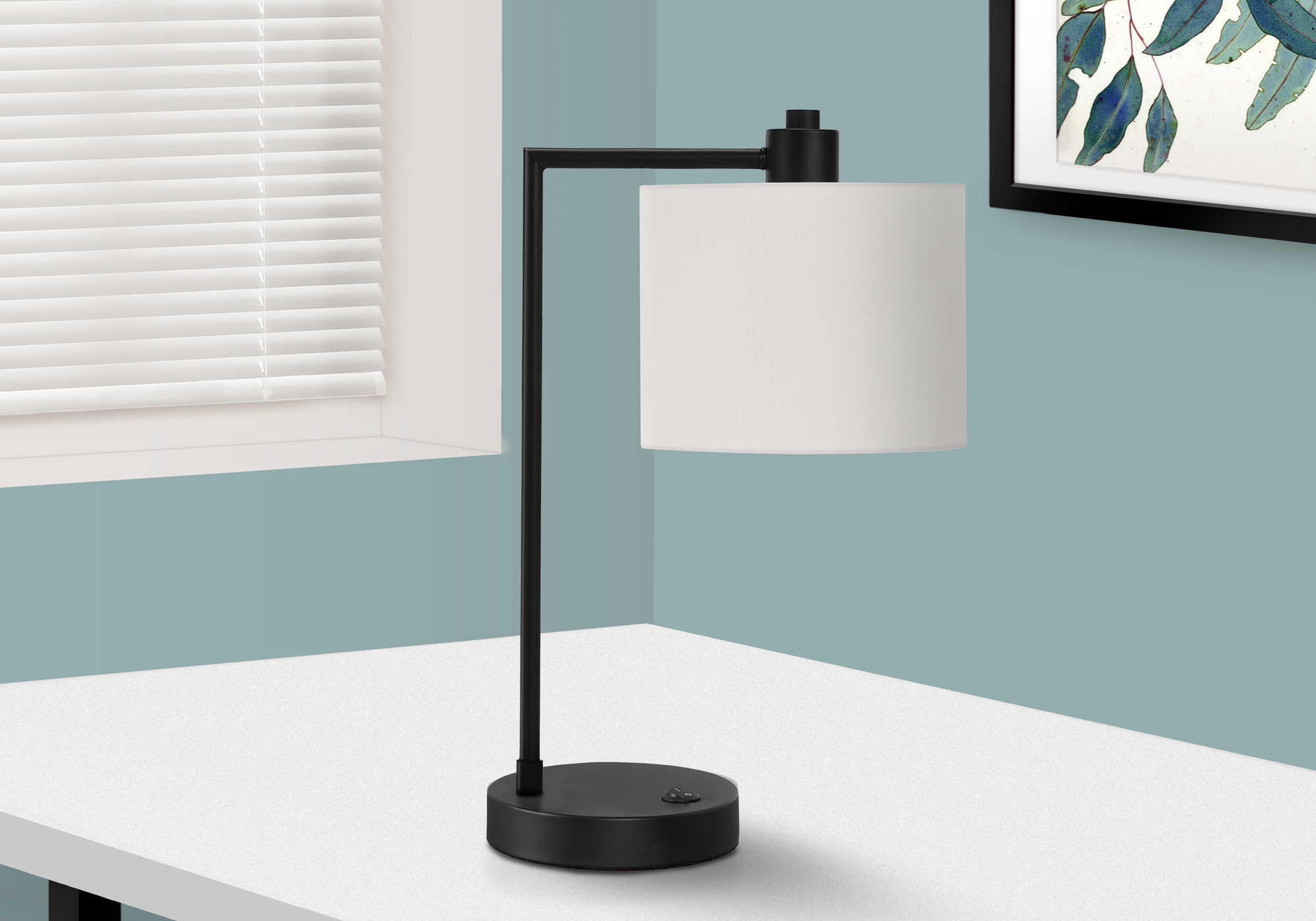 LAMPE DE TABLE 48 cm (19 po) DE H, MÉTAL NOIR / ABAT-JOUR IVOIRE / USB N° I 9646
