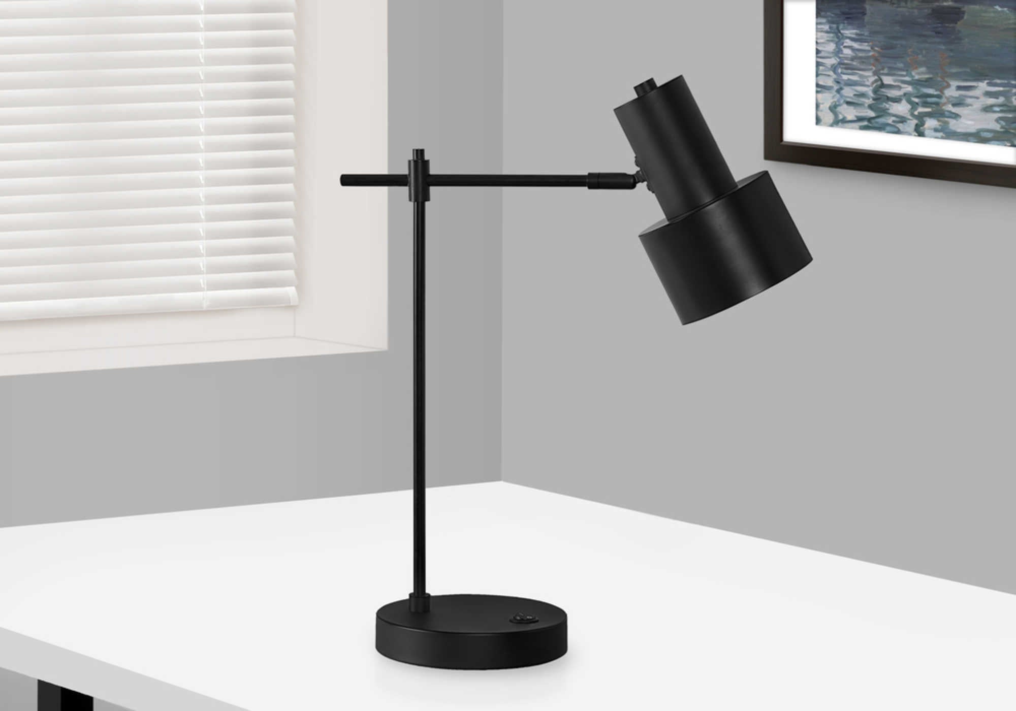 LIGHTING - 21"H TABLE LAMP BLACK METAL/BLACK SHADE/USB # I 9647