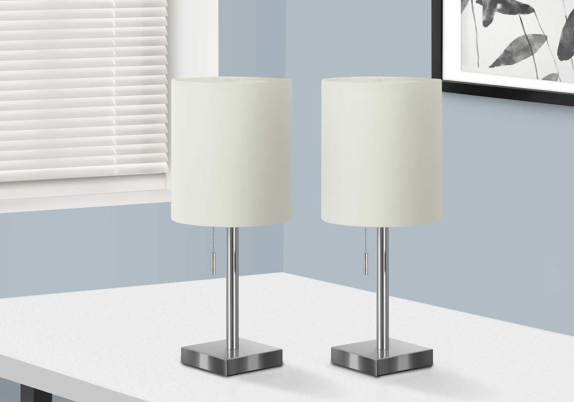 LIGHTING - 2PCS / 17"H TABLE LAMP NICKEL METAL/IVORY/USB # I 9649