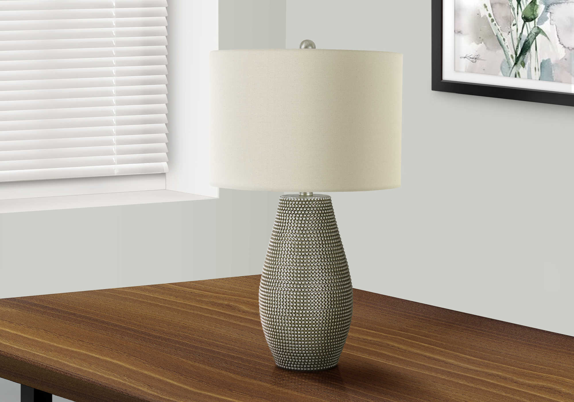 LUMIÈRE – LAMPE DE TABLE 61 cm (24 po) DE H, RÉSINE GRISE / ABAT-JOUR IVOIRE N° I 9654