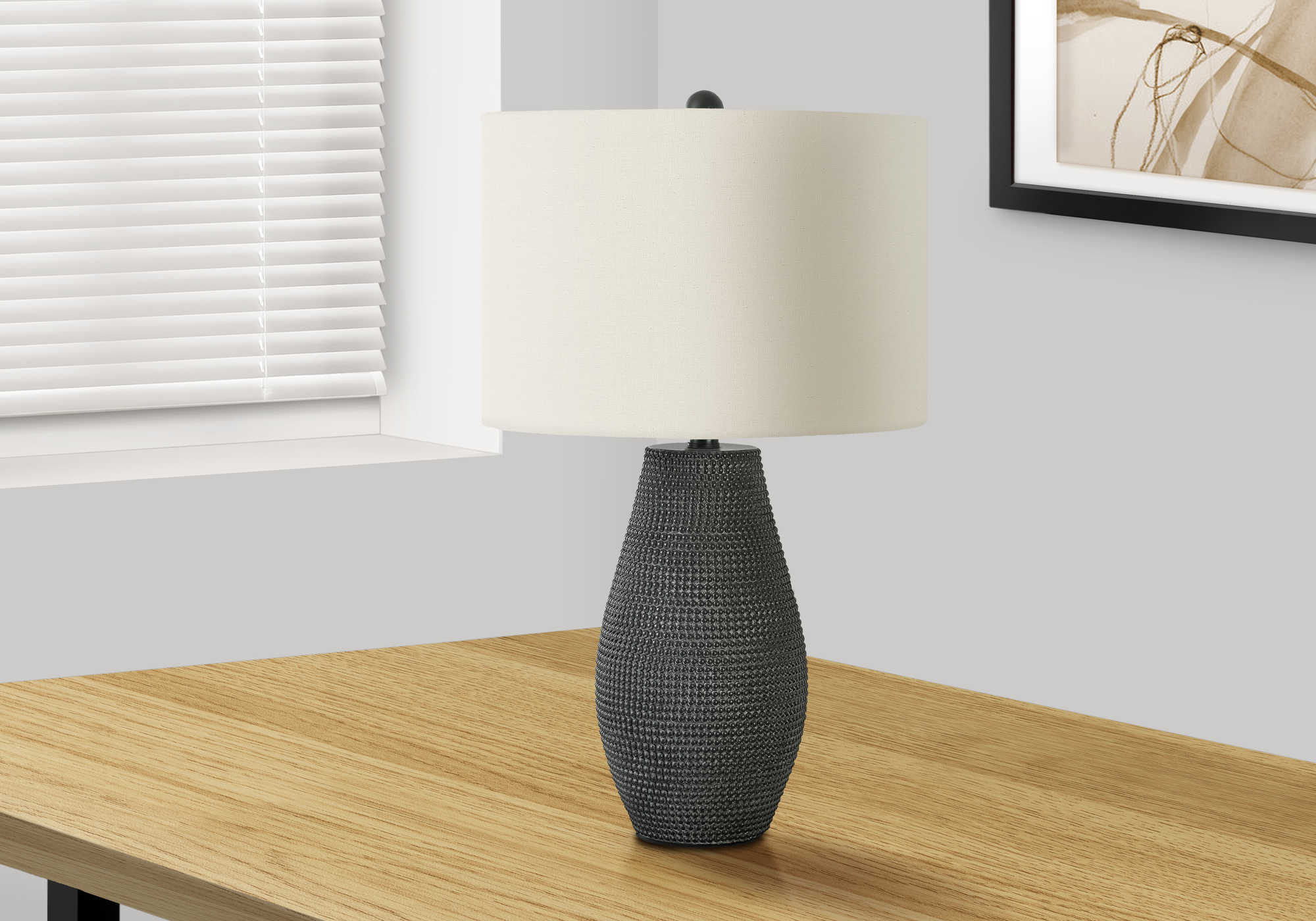 LIGHTING - 24"H TABLE LAMP BLACK RESIN / IVORY SHADE # I 9655