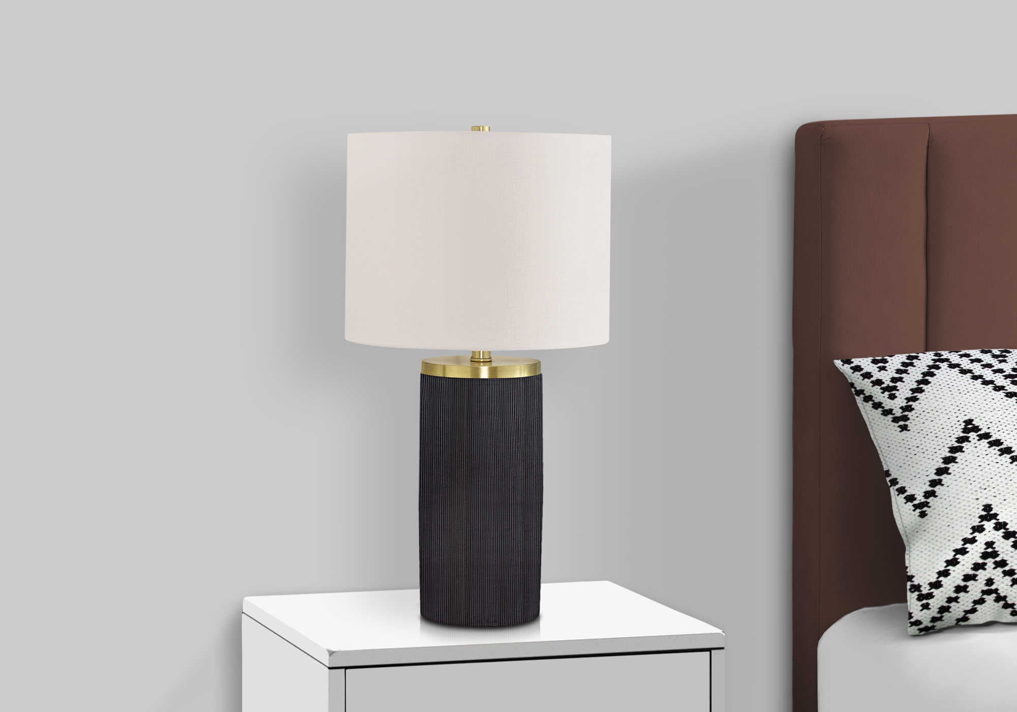 LIGHTING – 24"H TABLE LAMP BLACK CONCRETE / IVORY SHADE # I 9710