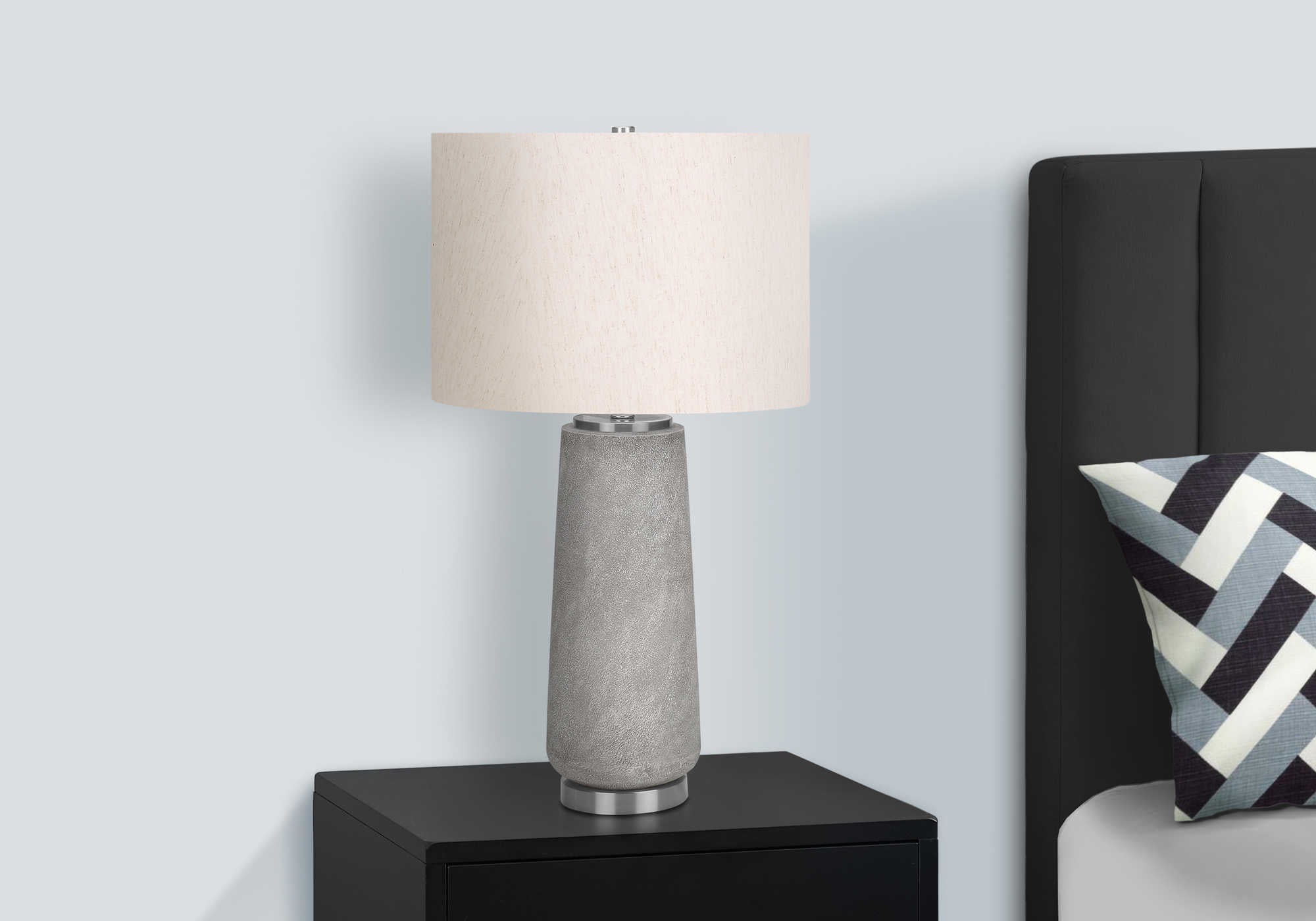 LIGHTING – 29"H TABLE LAMP GREY RESIN / IVORY SHADE # I 9712