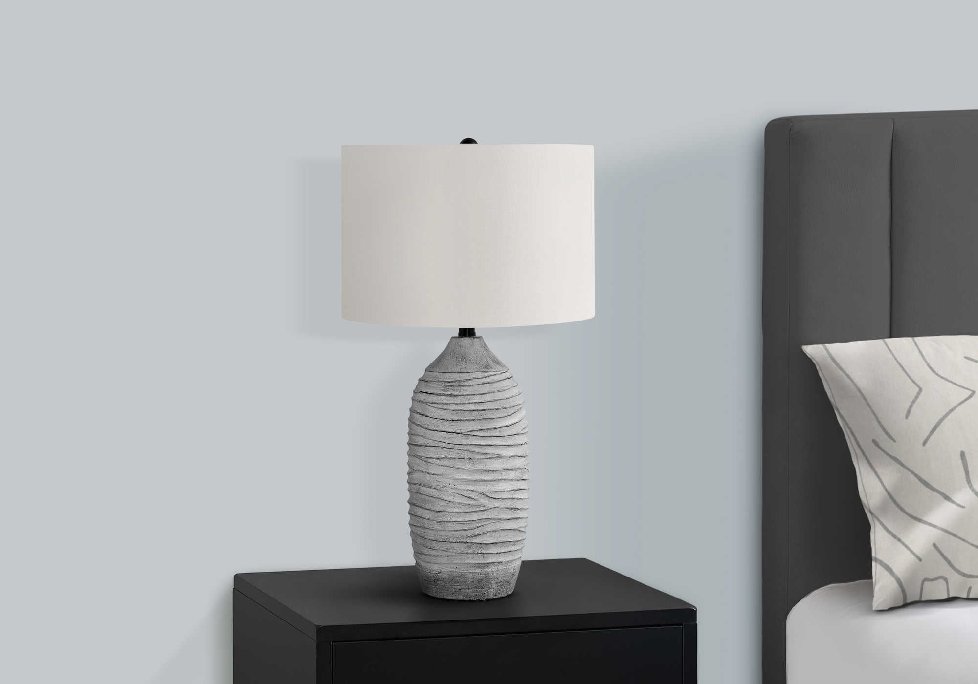 LIGHTING – 27"H TABLE LAMP GREY RESIN / IVORY SHADE # I 9723