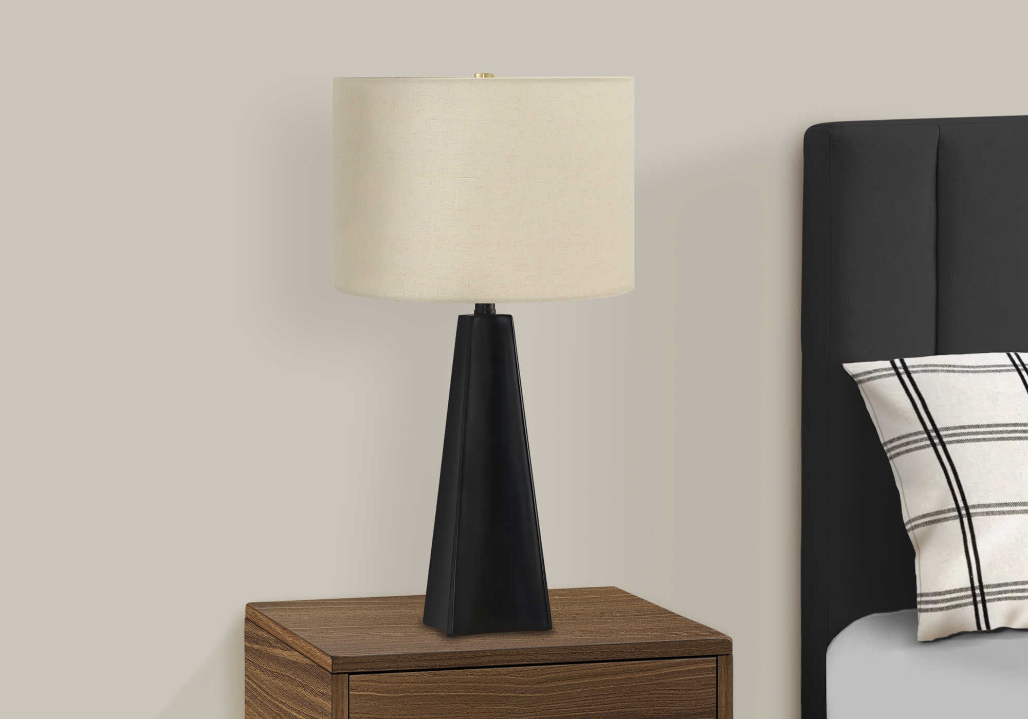 LIGHTING – 27"H TABLE LAMP BLACK RESIN / BEIGE SHADE # I 9726