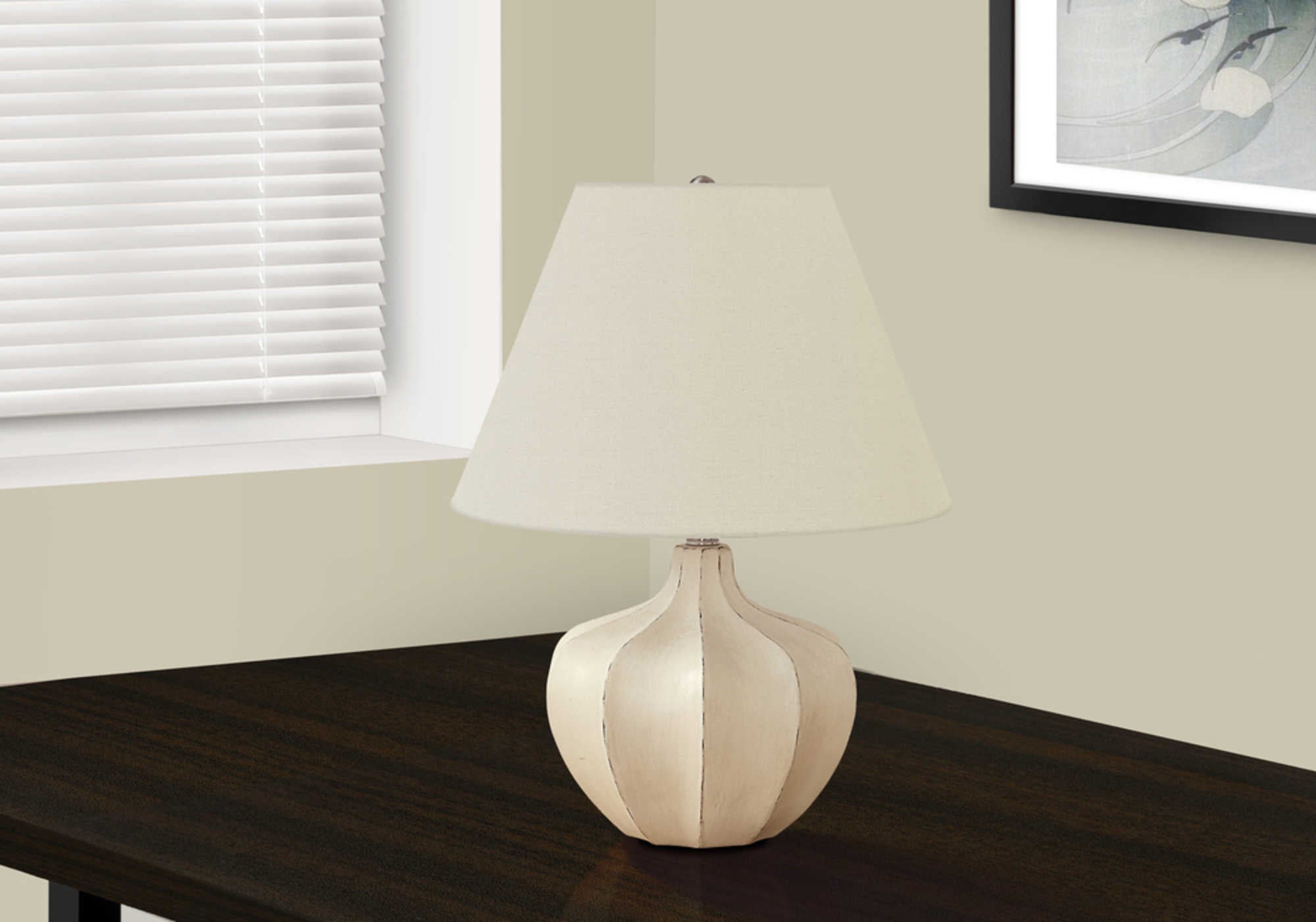 LIGHTING - 21"H TABLE LAMP CREAM RESIN / IVORY SHADE # I 9733