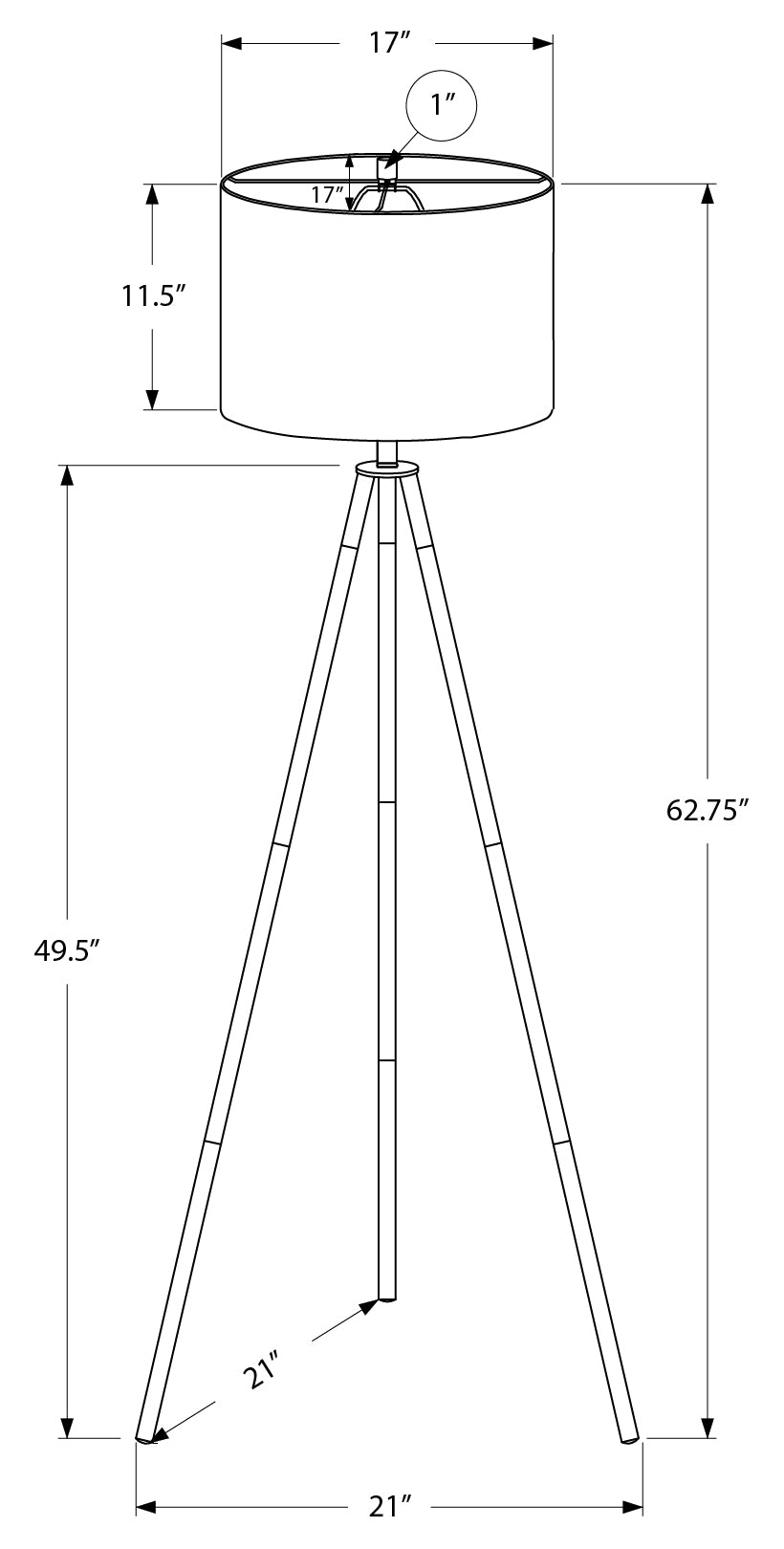 LIGHTING – 63"H TRIPOD FLOOR LAMP BLACK METAL / IVORY # I 9735