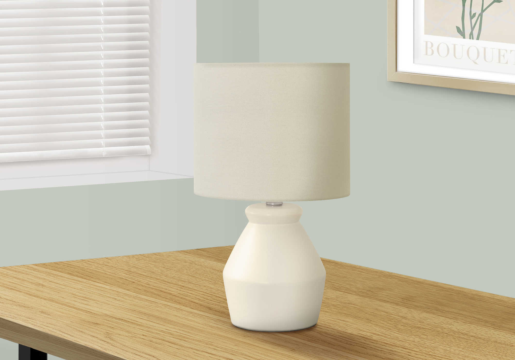 LUMINAIRES – LAMPE DE TABLE 43 CM DE H, CÉRAMIQUE CRÈME / ABAT-JOUR IVOIRE N° I 9740