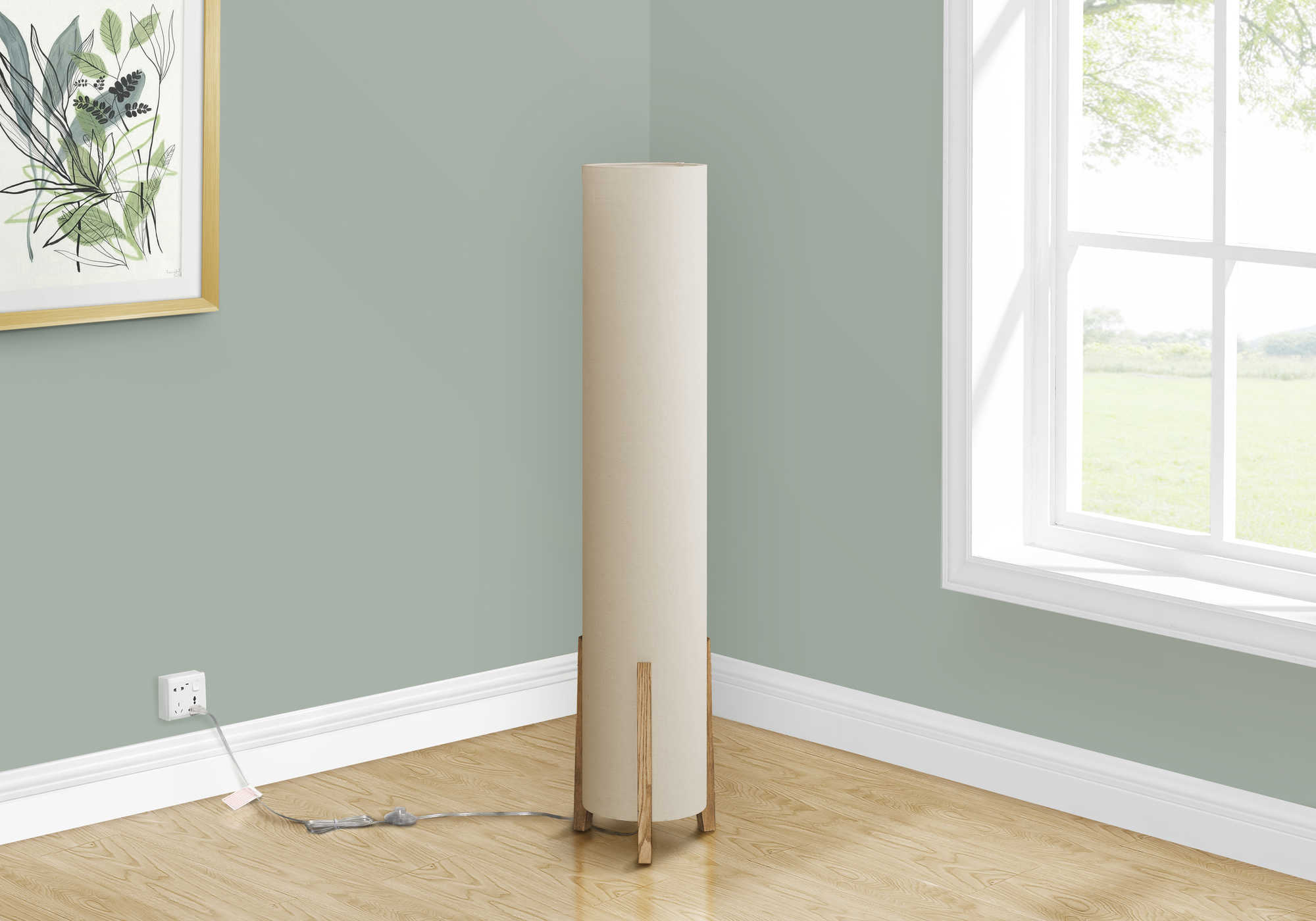 ÉCLAIRAGE - LAMPADAIRE 50"H BASE ASPECT BOIS / IVOIRE # I 9755