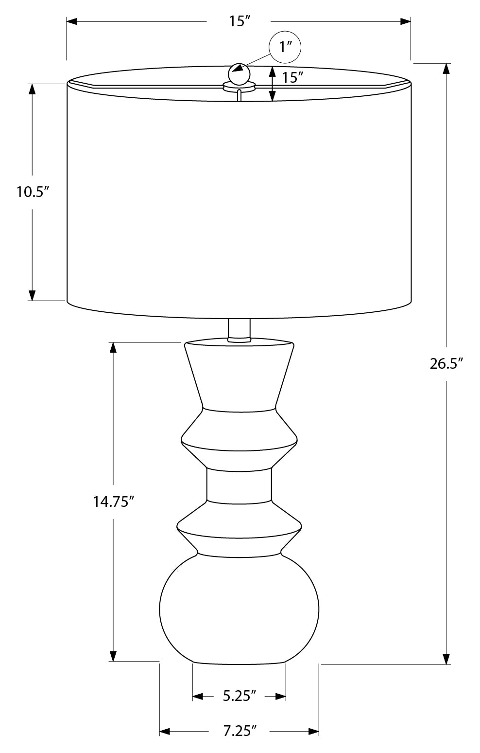 LUMINAIRES – LAMPE DE TABLE 66 cm (26 po) DE H, CÉRAMIQUE NOIRE / ABAT-JOUR IVOIRE N° I 9763