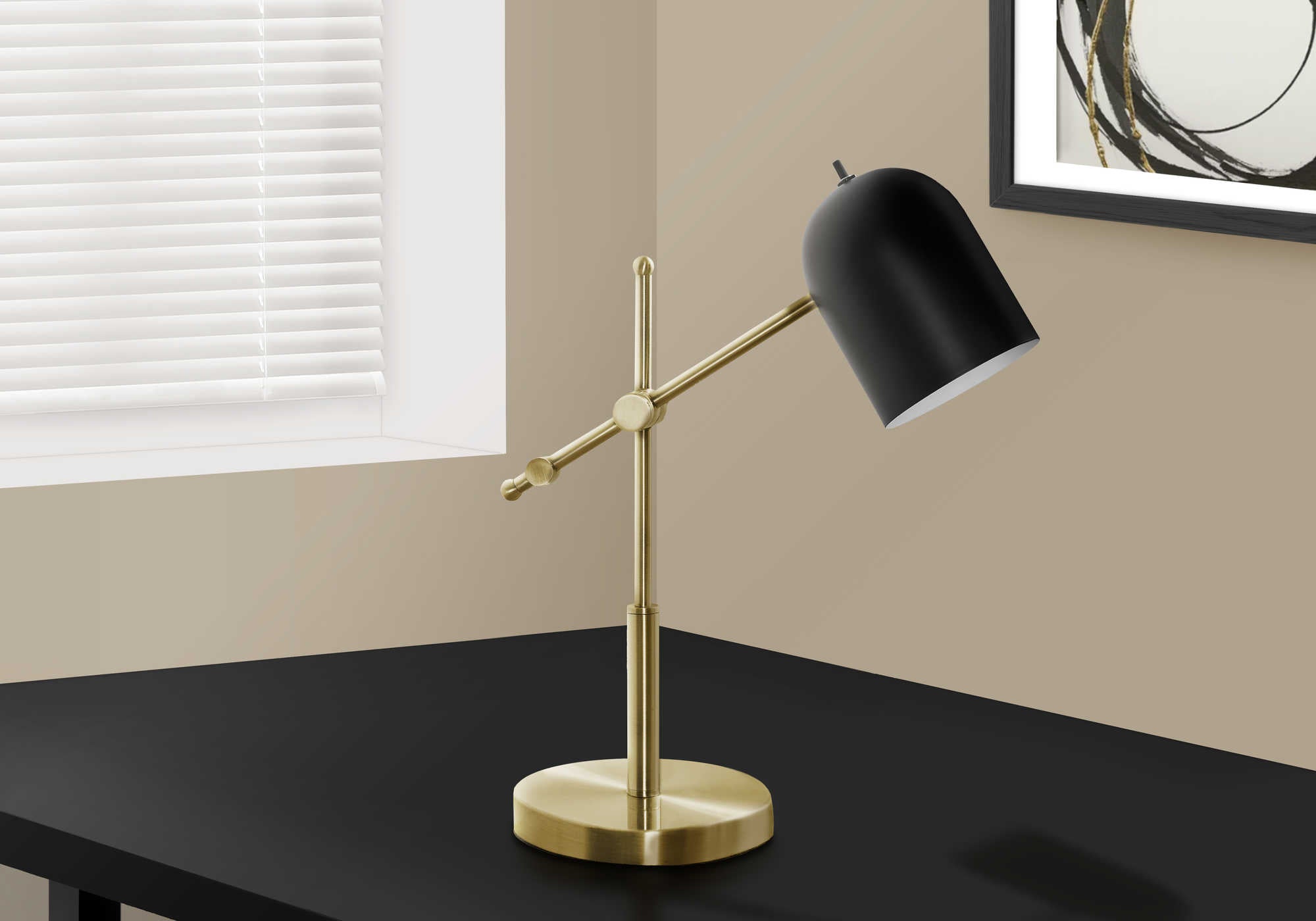 LIGHTING - 18"H TABLE LAMP BRASS METAL / BLACK SHADE # I 9766
