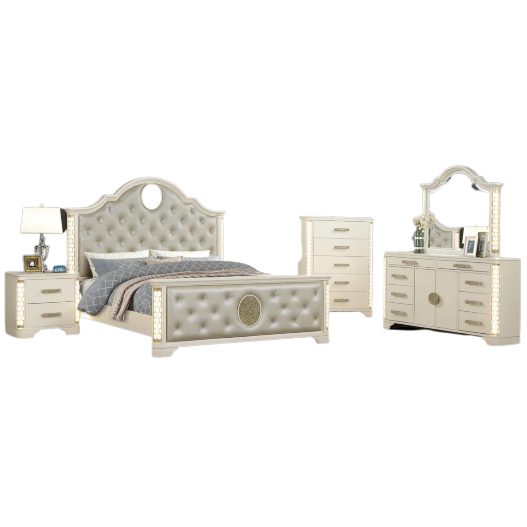 Queen Bedroom Set – Jasmine White Pearl