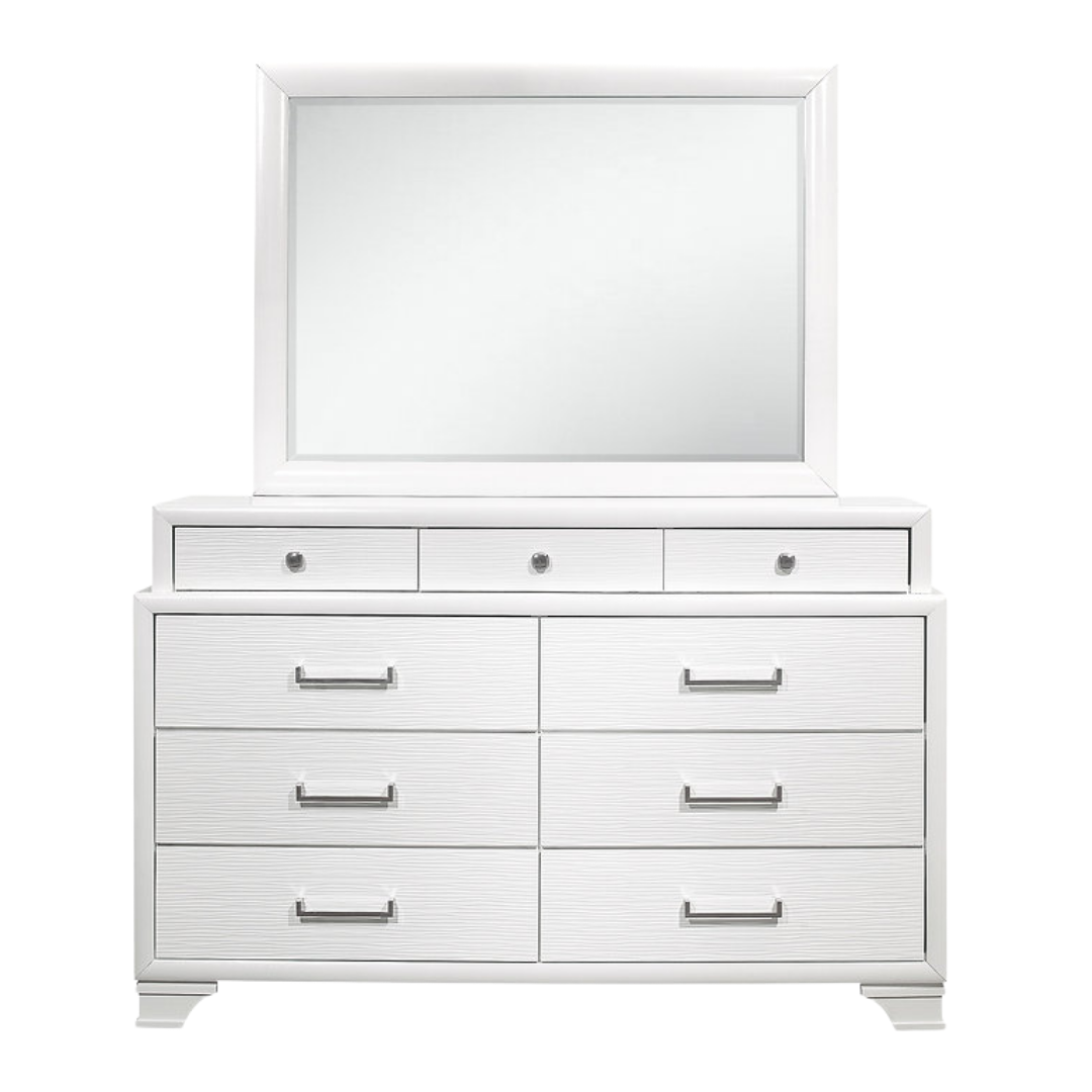 Allegra – Commode à 9 tiroirs avec miroir – Blanche