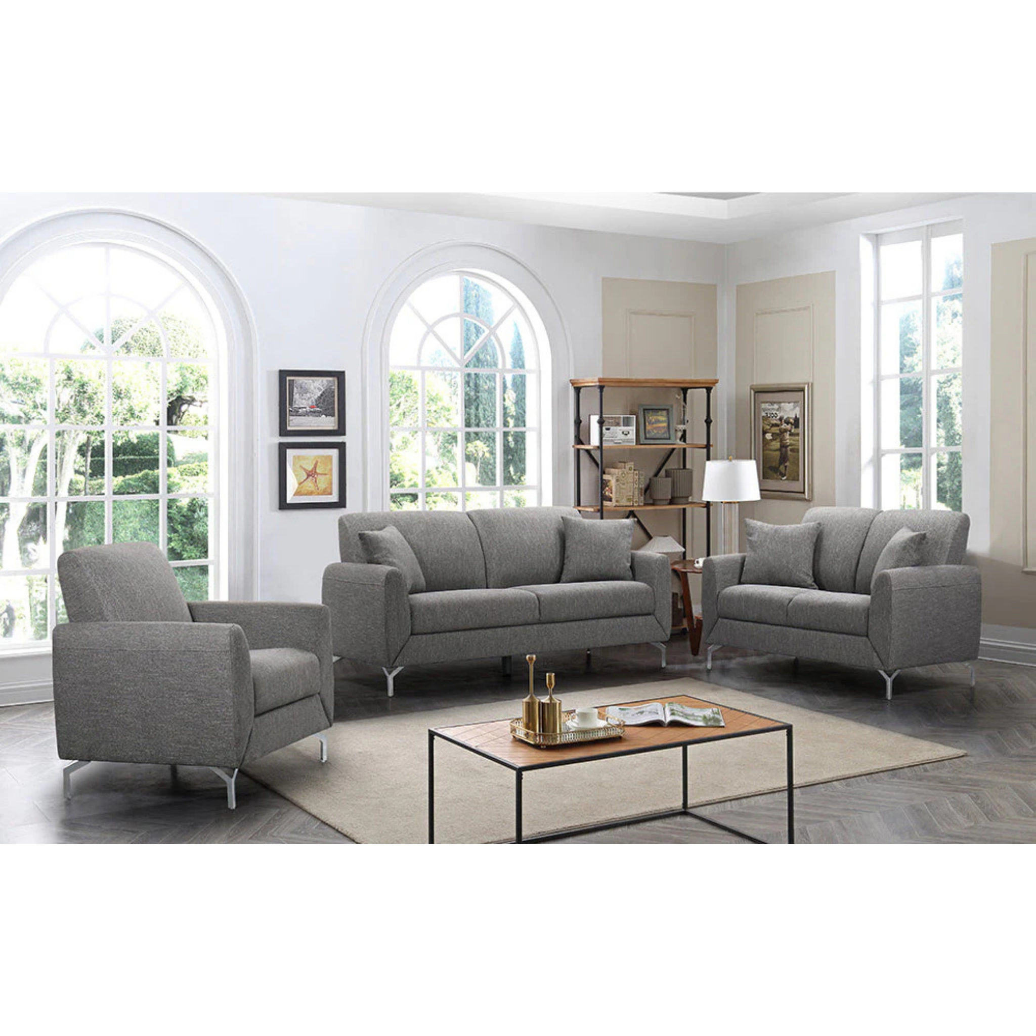 KATE - Ensemble de canapés 3 pièces en tissu gris