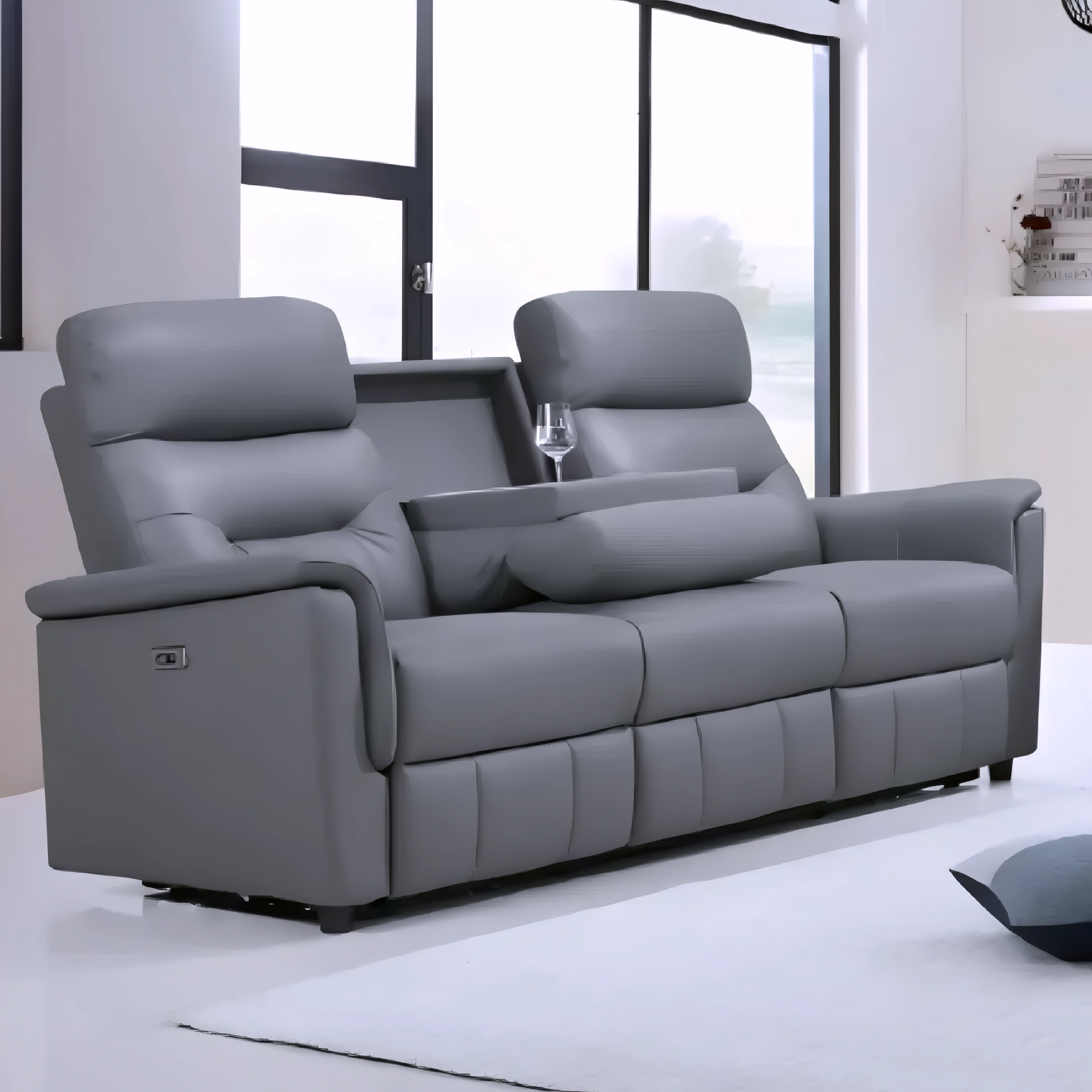 Kargus – Power Recliner Set – Light Grey Genuine Leather