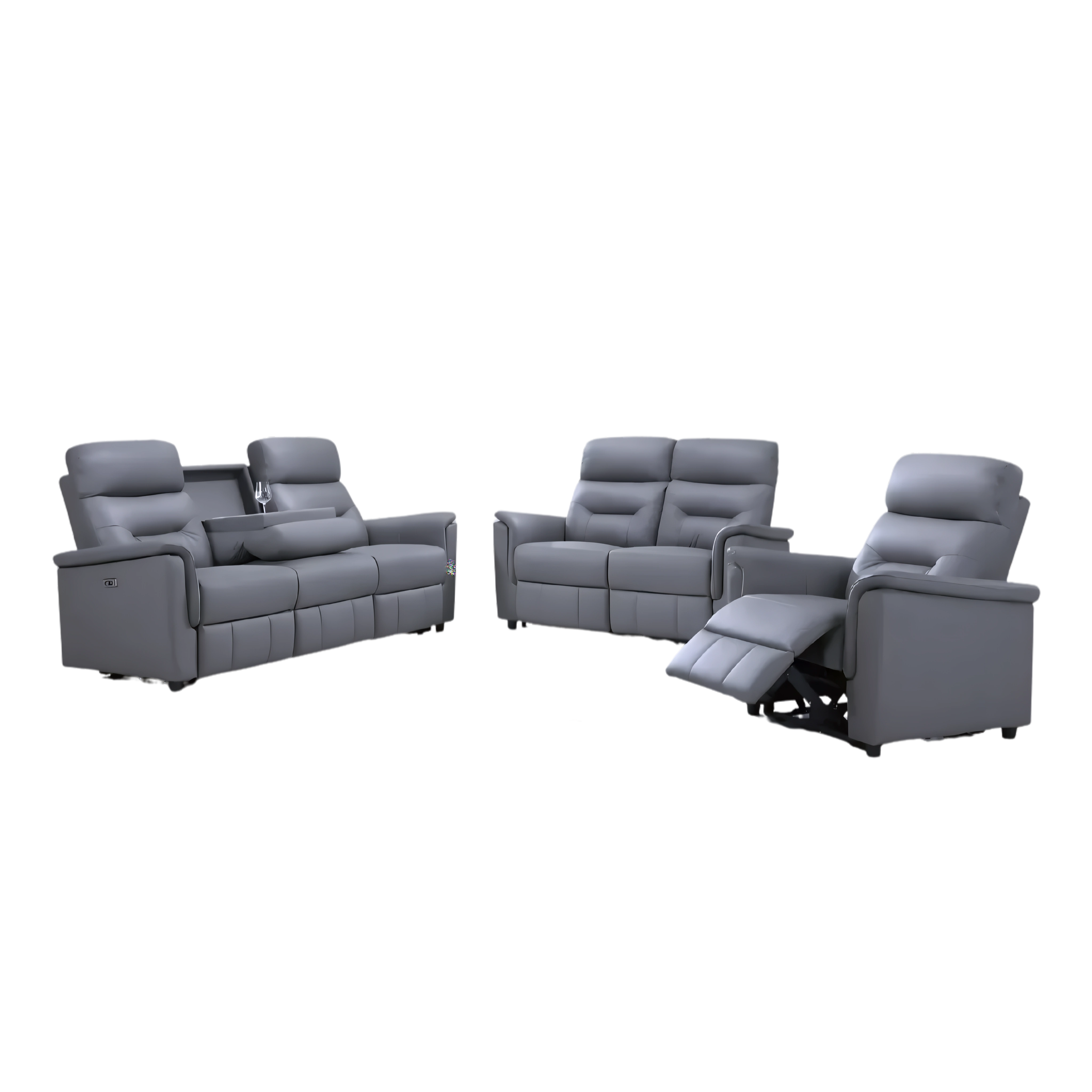 Kargus – Power Recliner Set – Light Grey Genuine Leather