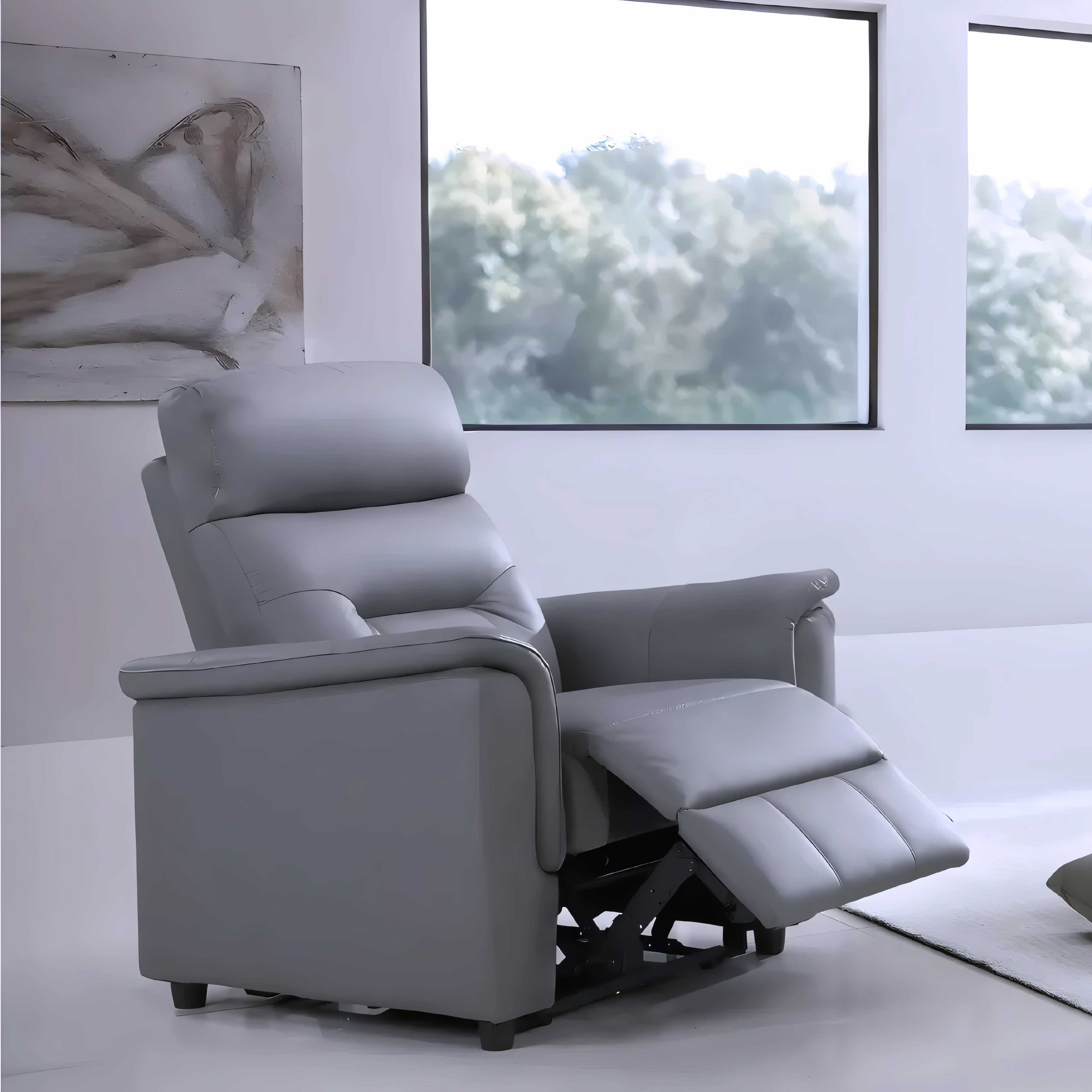 Kargus – Power Recliner Set – Light Grey Genuine Leather