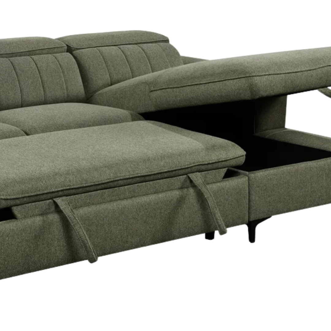 Kaviro – Canapé-lit d'angle Spfa avec rangement – Vert