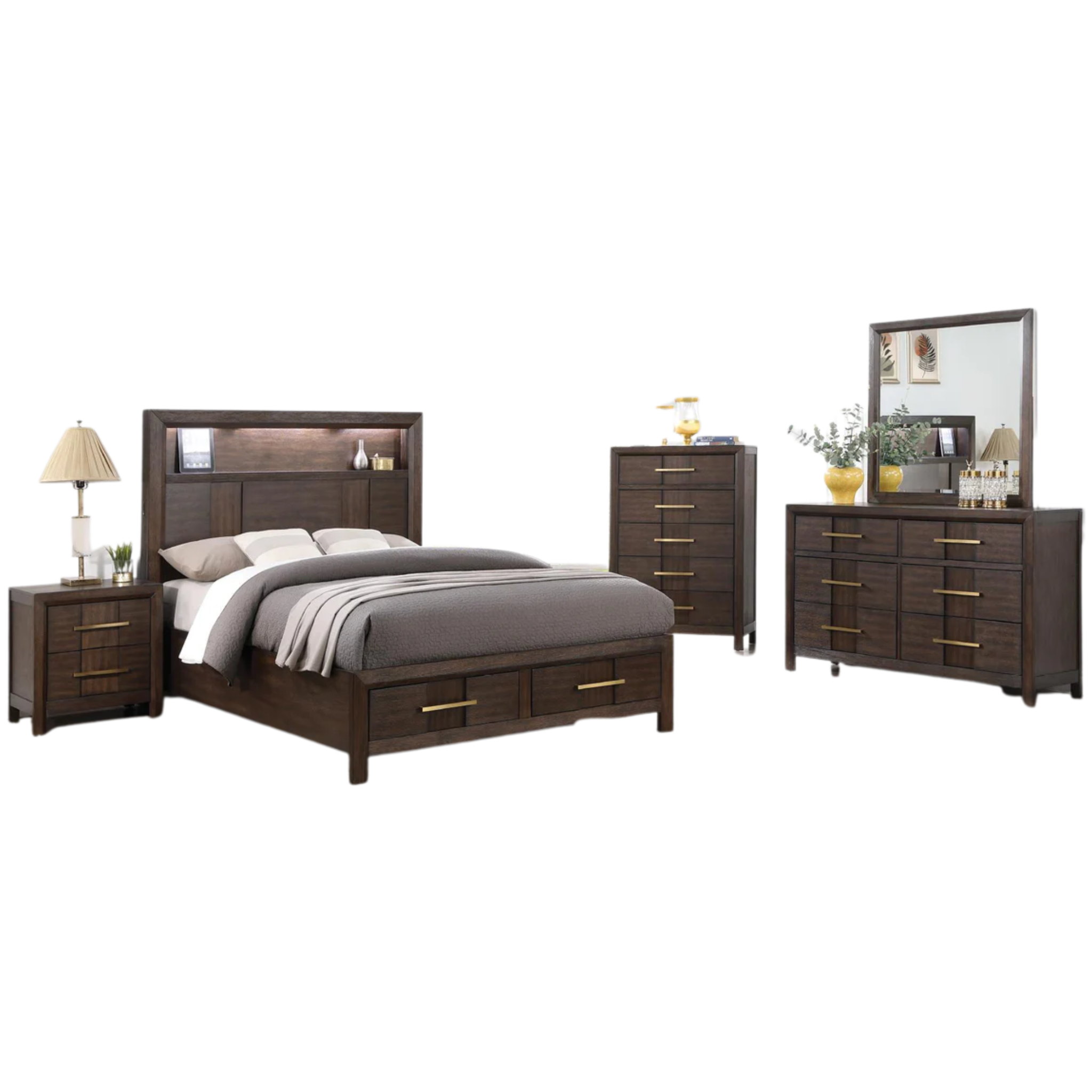King Bedroom Set – Kenzo Walnut