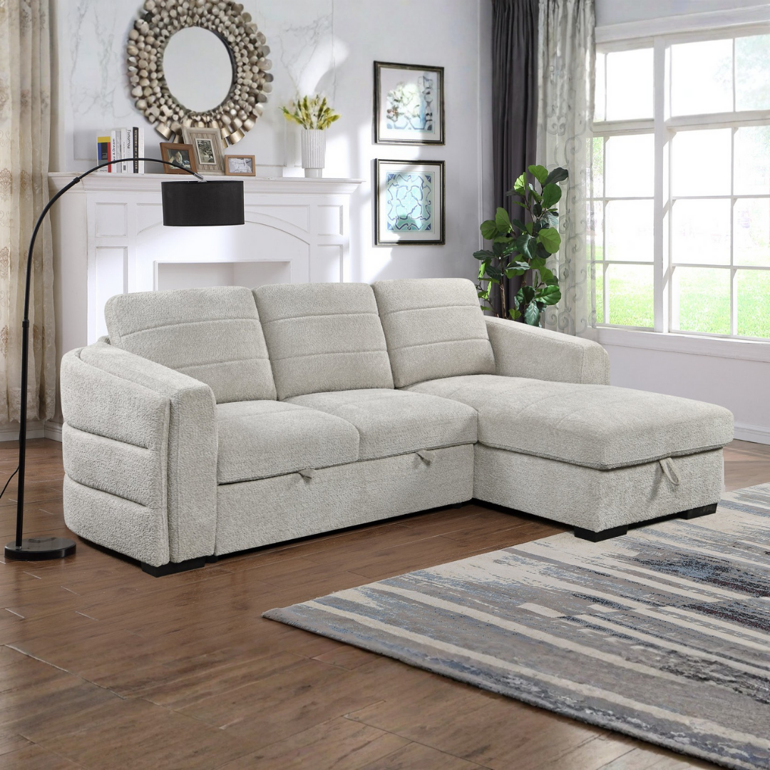 Kirouv – Canapé-lit d'angle – Boucle gris clair