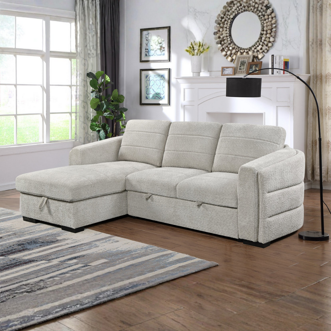 Kirouv – Canapé-lit d'angle – Boucle gris clair