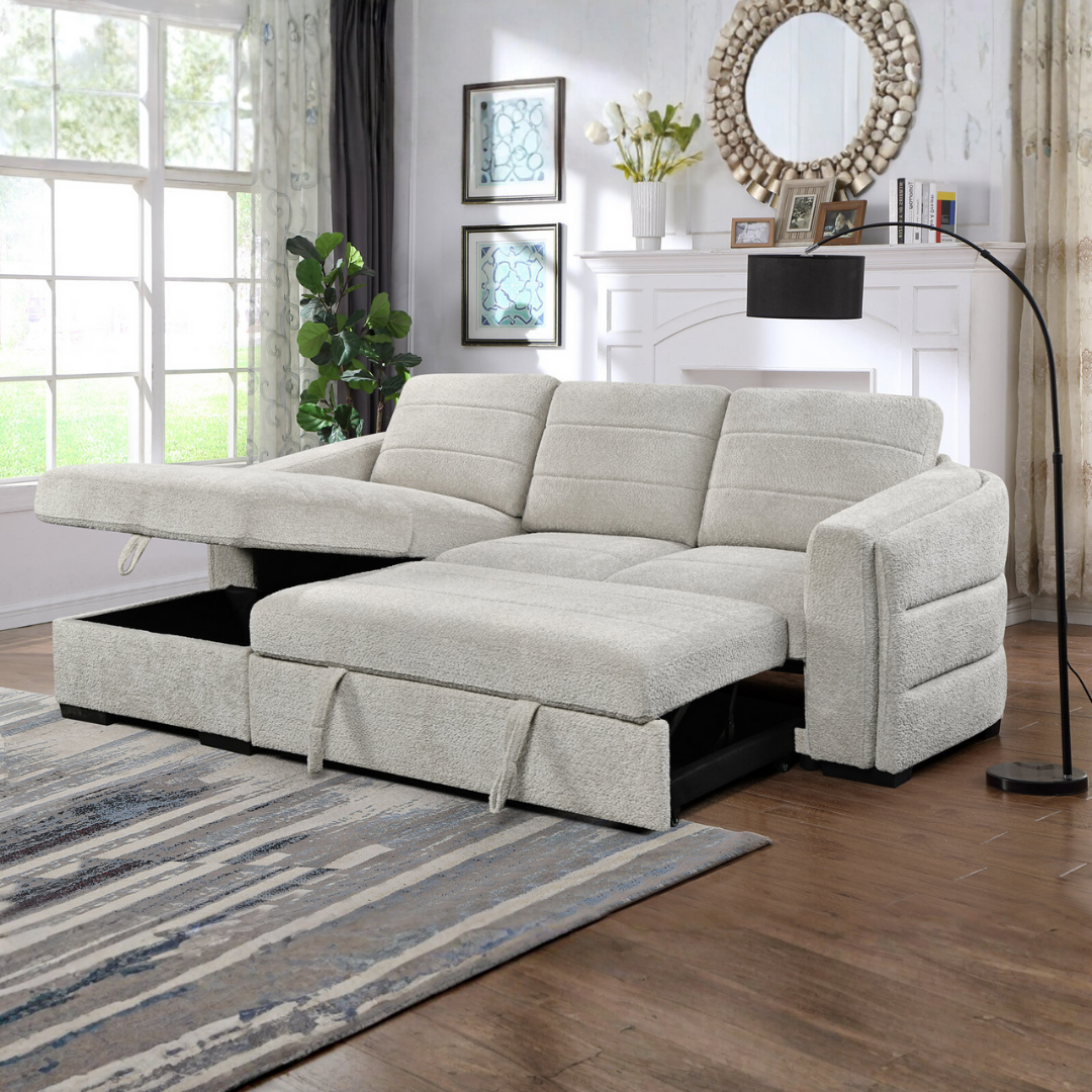 Kirouv – Canapé-lit d'angle – Boucle gris clair