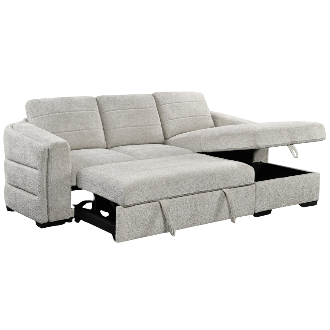 Kirouv – Canapé-lit d'angle – Boucle gris clair