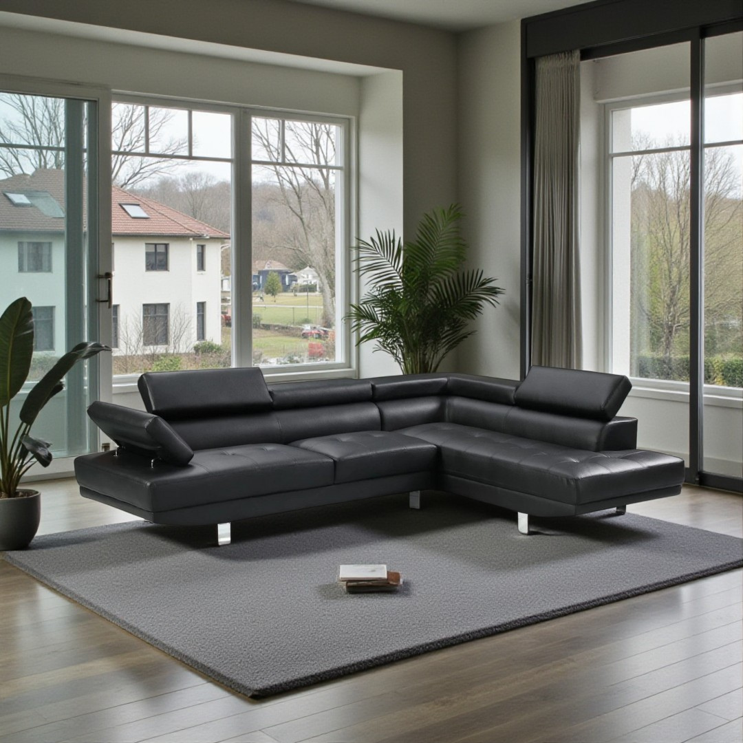Kivo – Sofa Sectional – Black Faux Leather