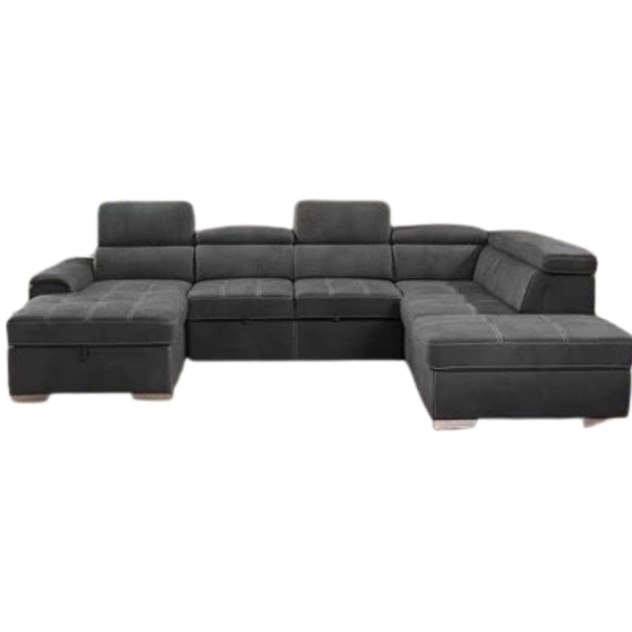 Kuzi - Modern Fabric Sofa Bed Sectional With Adjustable Headrests & Storage Chaise