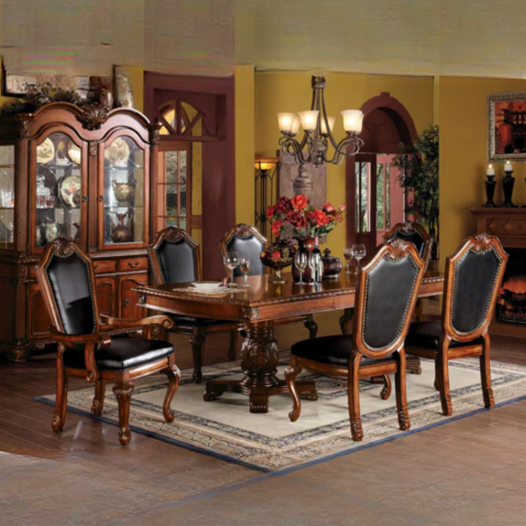 Oaklyn – Ensemble de salle à manger – Bois massif / Chaises en cuir