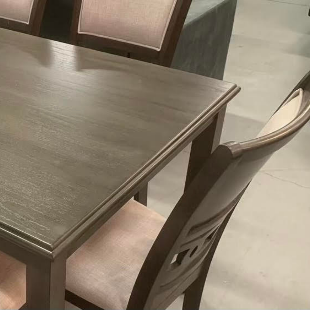 Westwood – Dining Set – Gray Finish / Black Fabric Seats