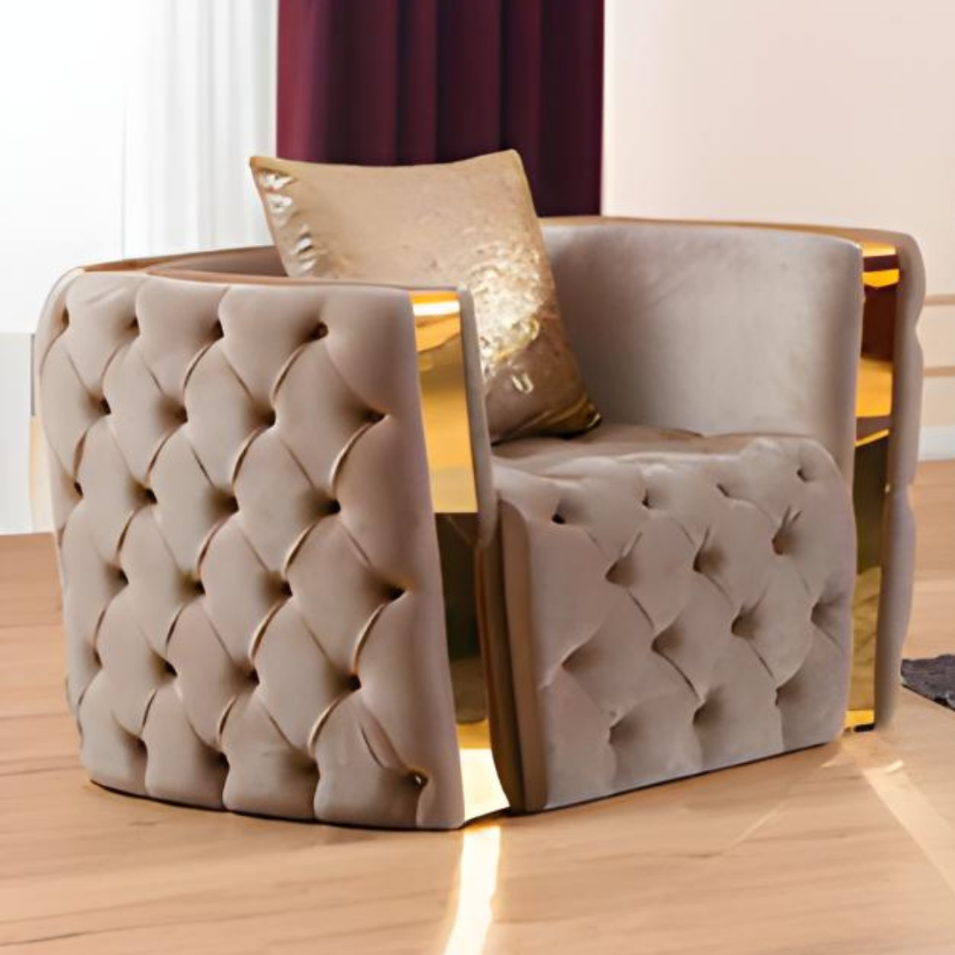 Lemos – Ensemble de canapés en velours – Taupe – Détails dorés