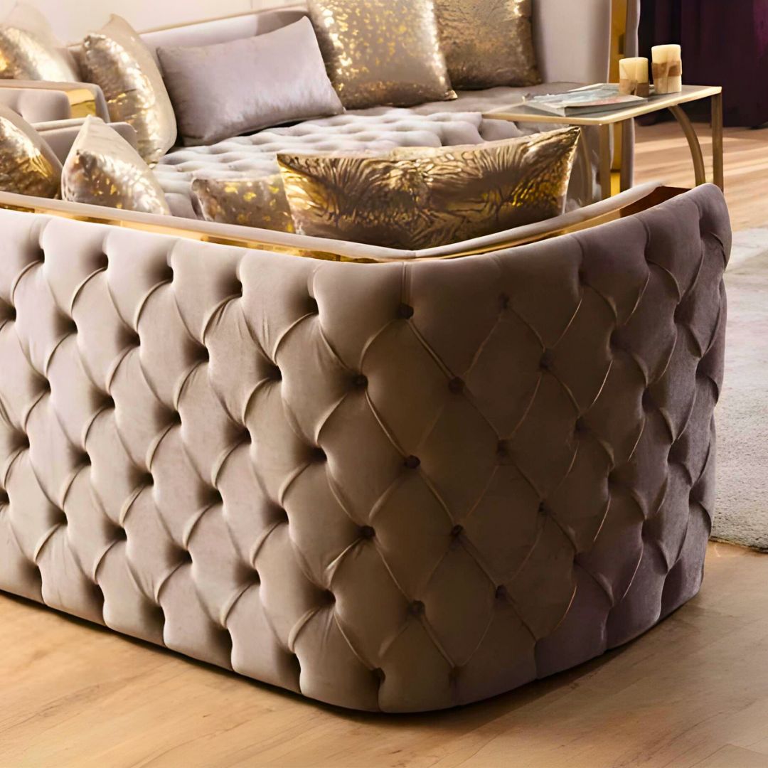 Lemos – Ensemble de canapés en velours – Taupe – Détails dorés