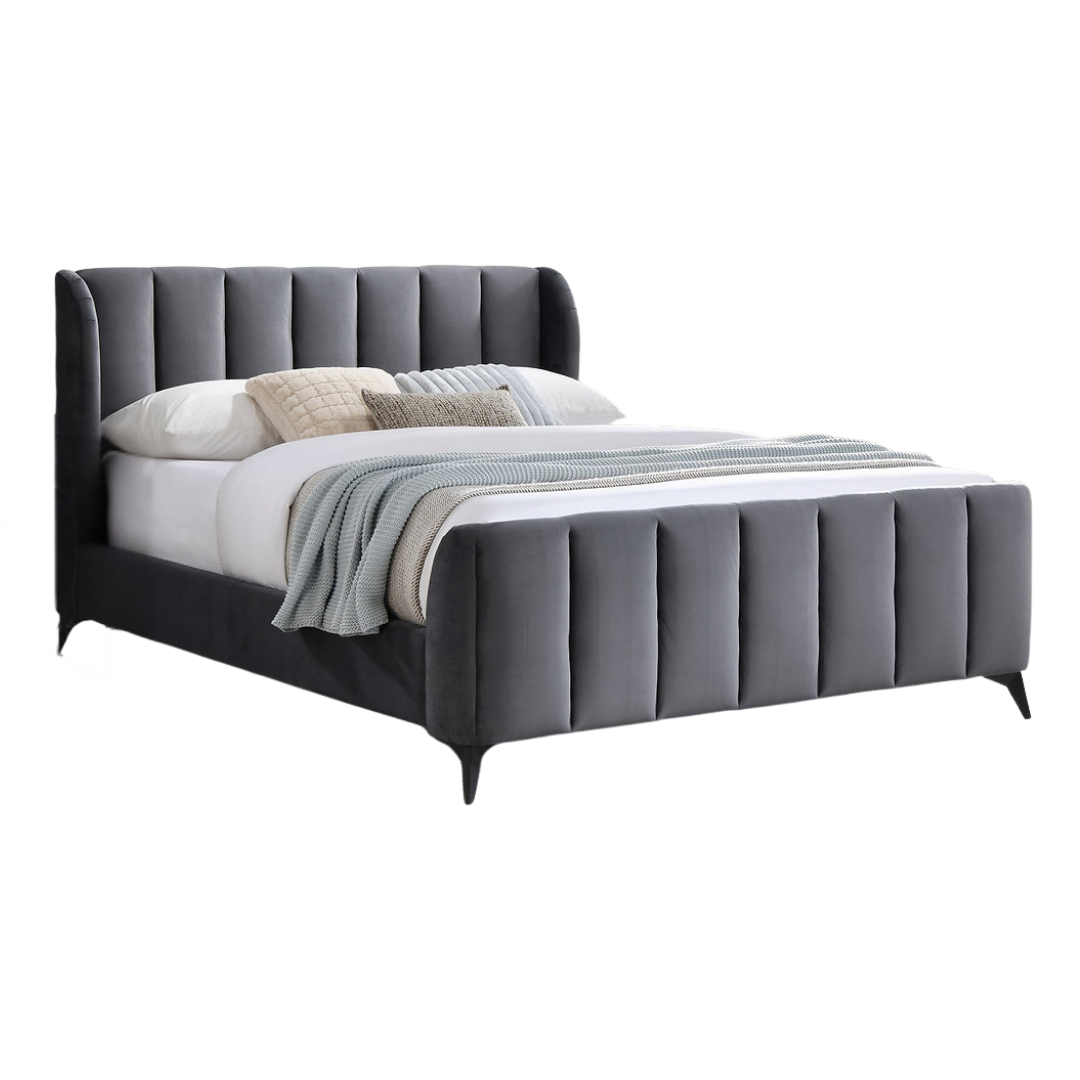 Lenvar – Lit Queen – Velours (Gris)