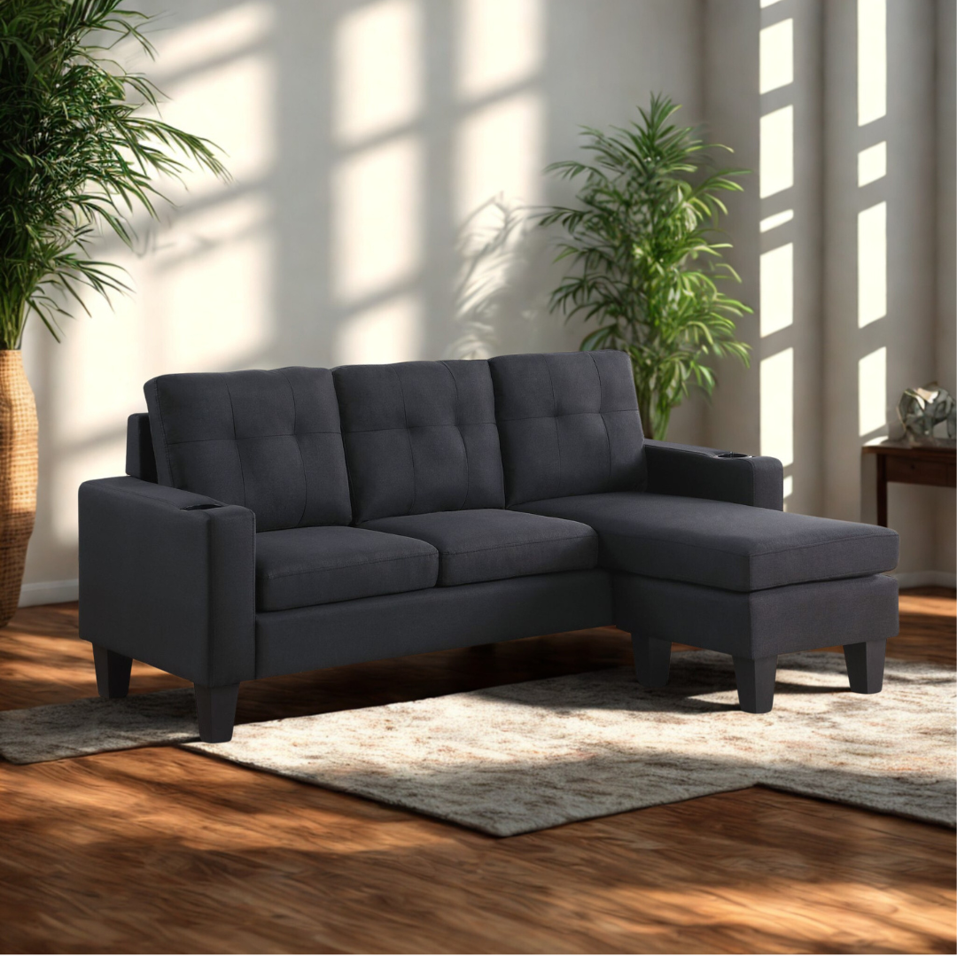 Liora – Reversible Sofa Sectional – Black Fabric