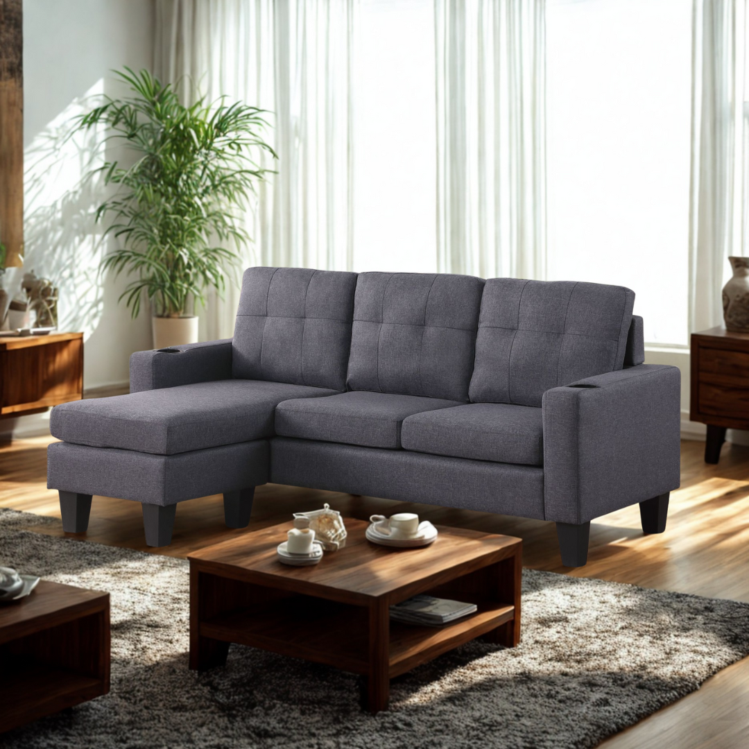 Liora – Reversible Sofa Sectional – Grey Fabric