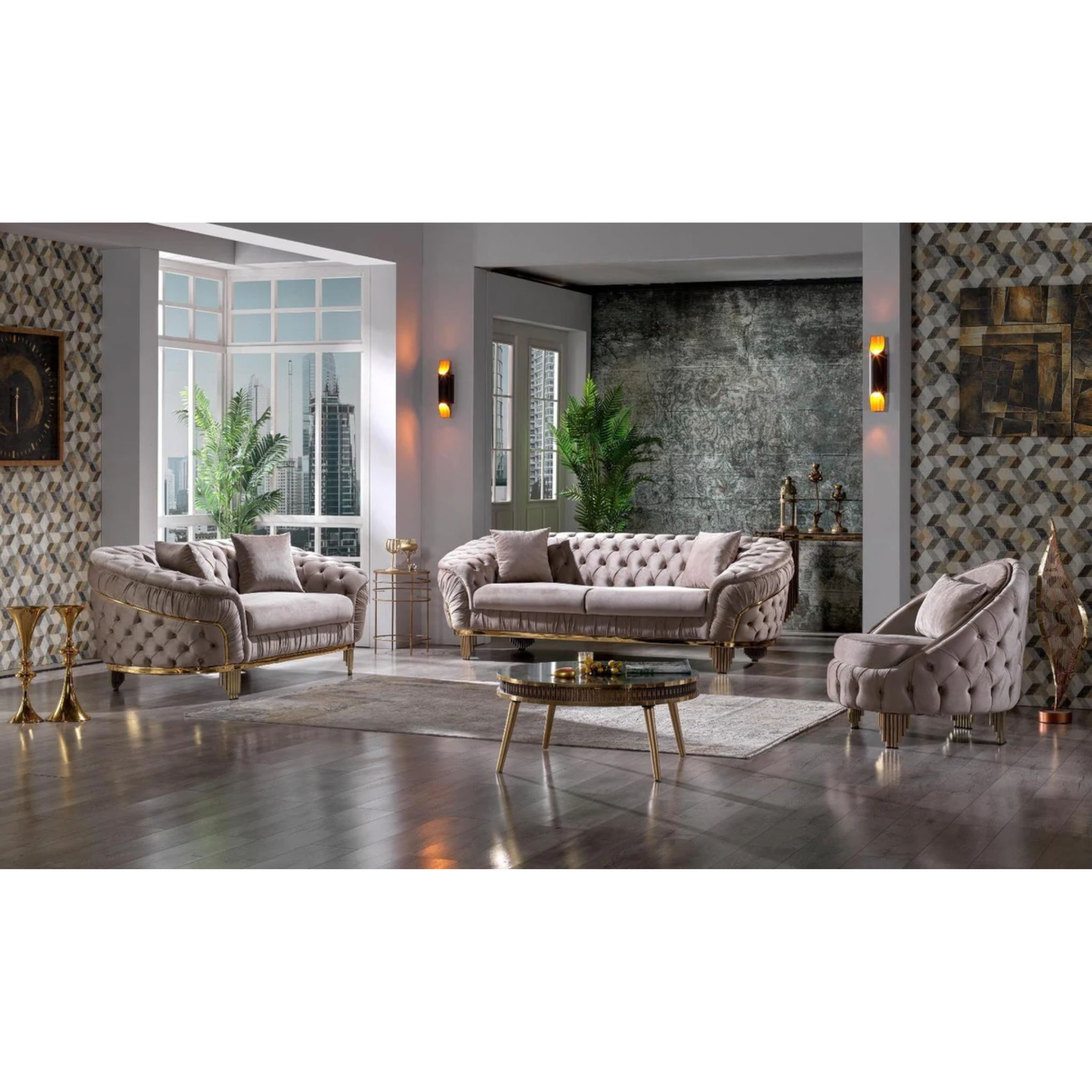 VANESSA - Ensemble de canapés 3 pièces en tissu taupe