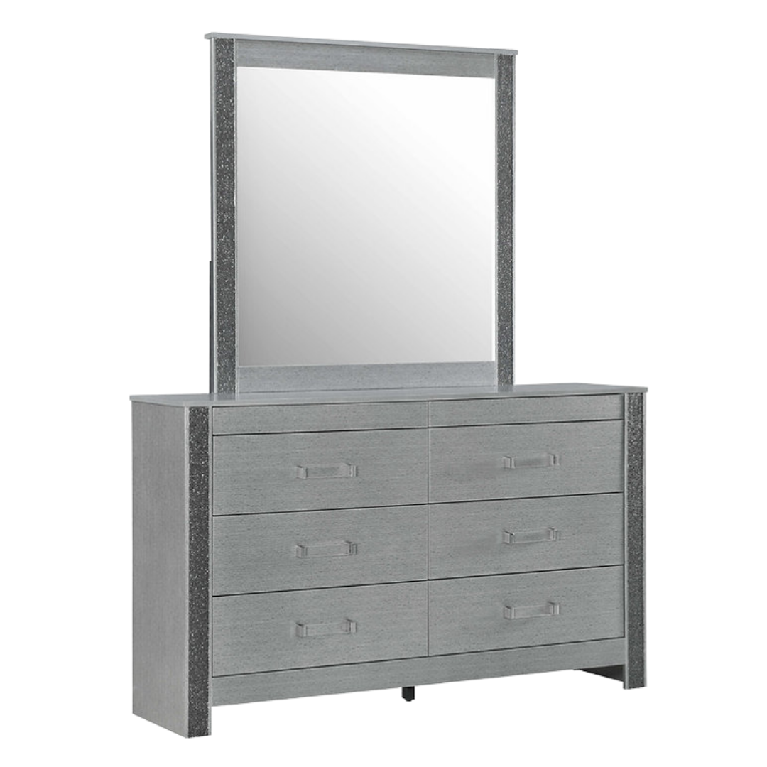 Celestia – Commode 6 tiroirs avec miroir – Cristal argenté