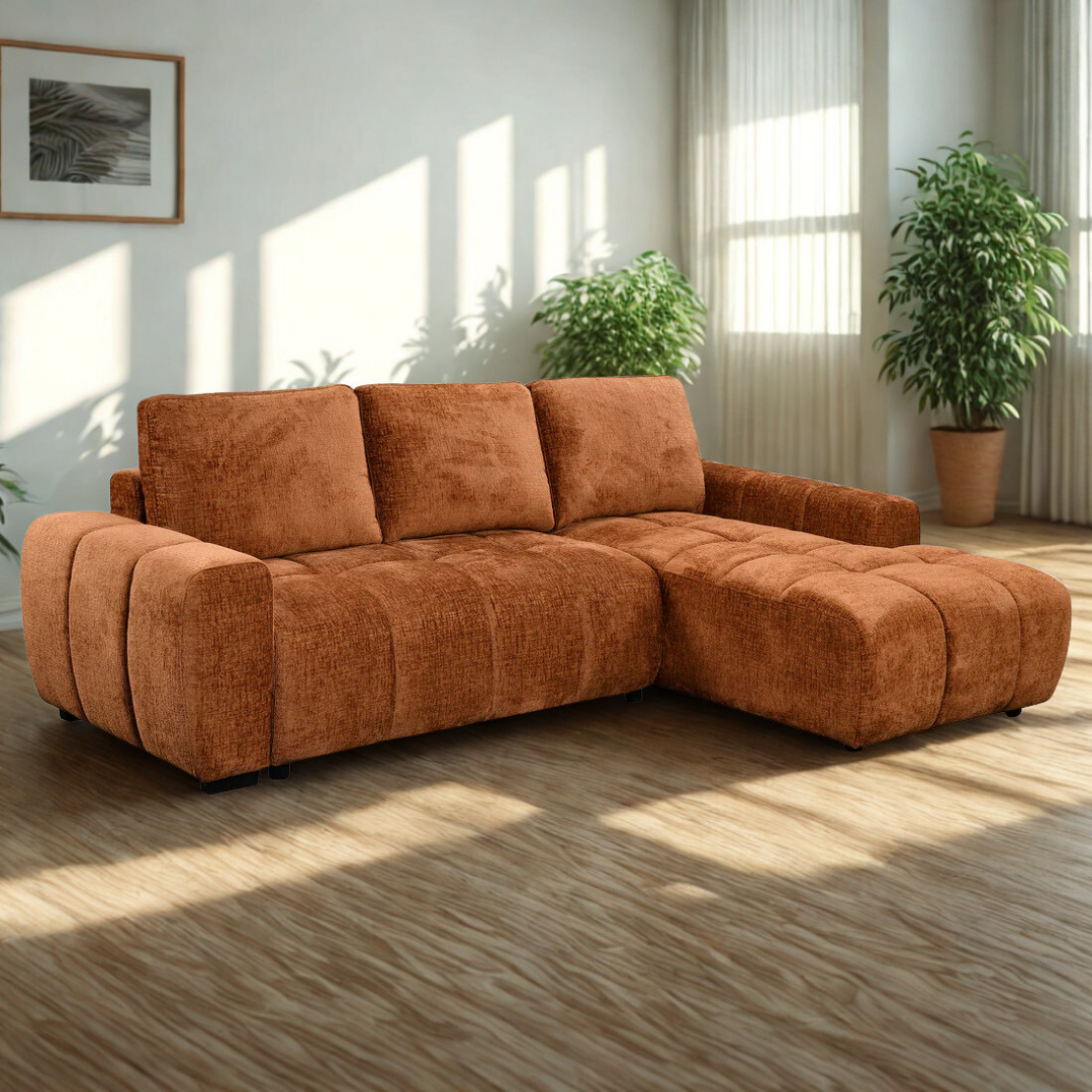 Lomira – Canapé-lit d'angle – Méridienne droite – Orange