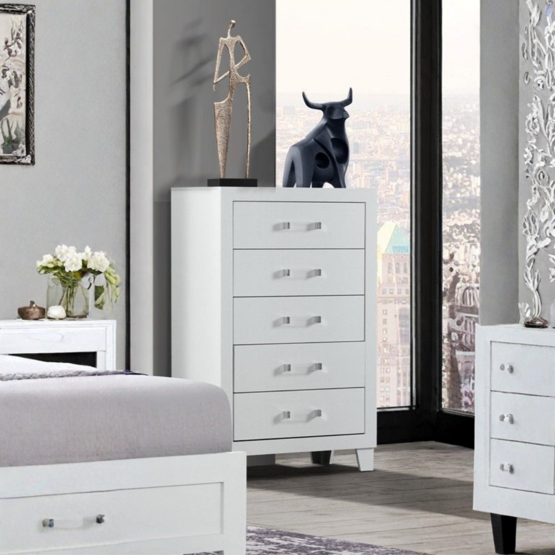 Ivoria – Commode 5 tiroirs – Blanc brillant