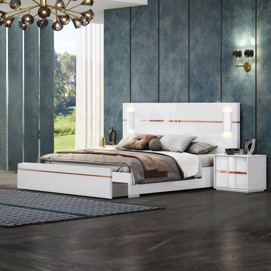 Lumira – Ensemble de chambre à coucher – King – Blanc/Or