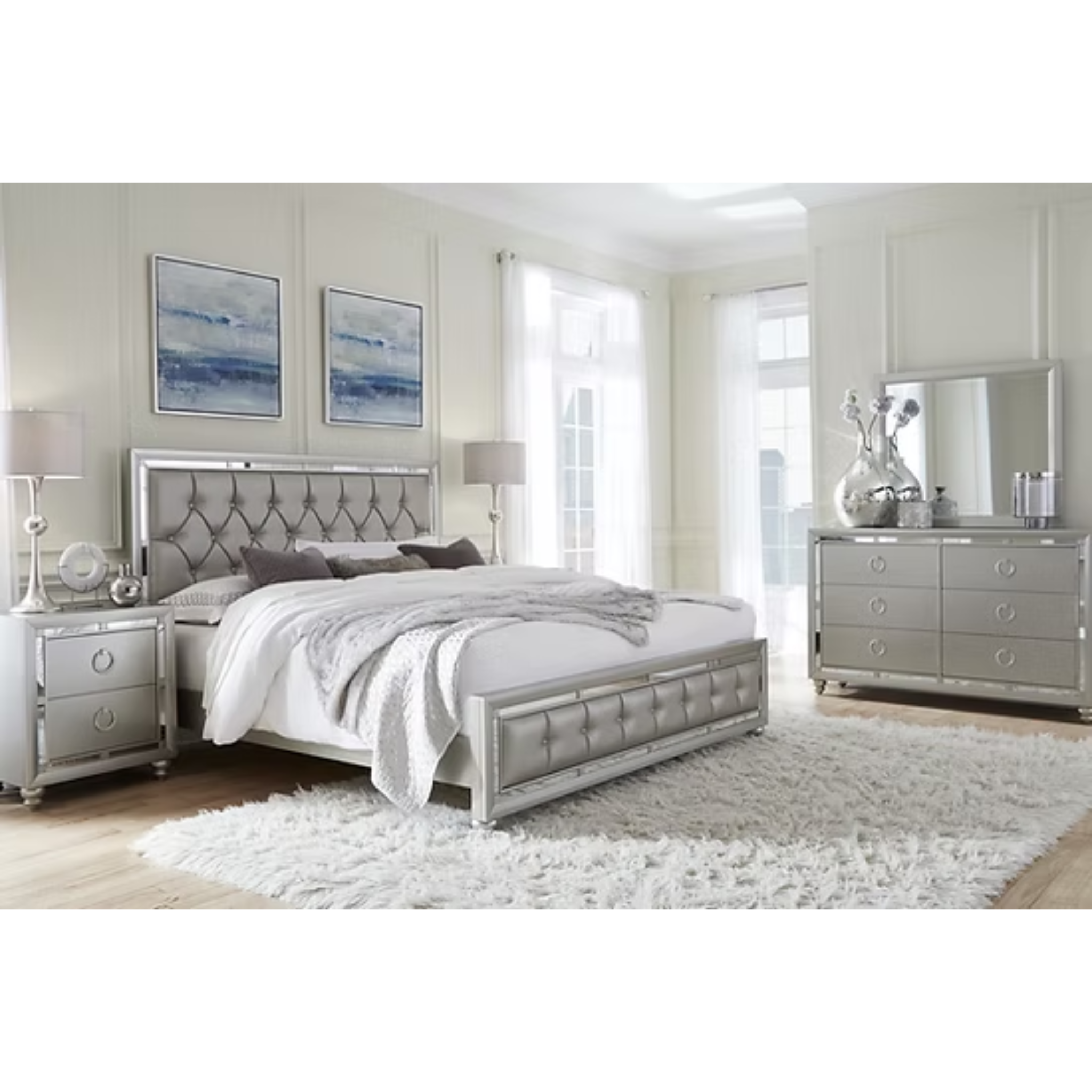 King Bedroom Set – Luna Silver