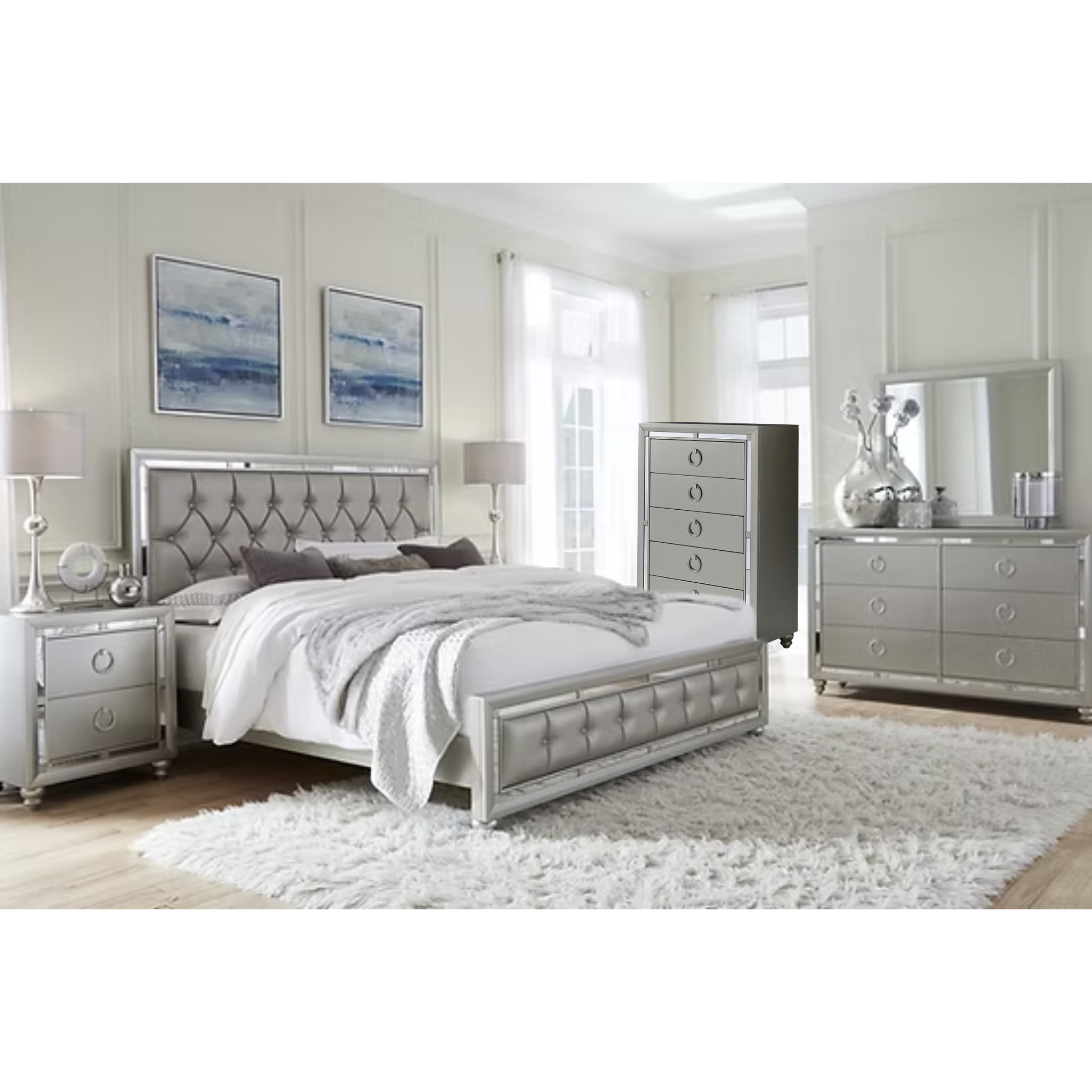 King Bedroom Set – Luna Silver