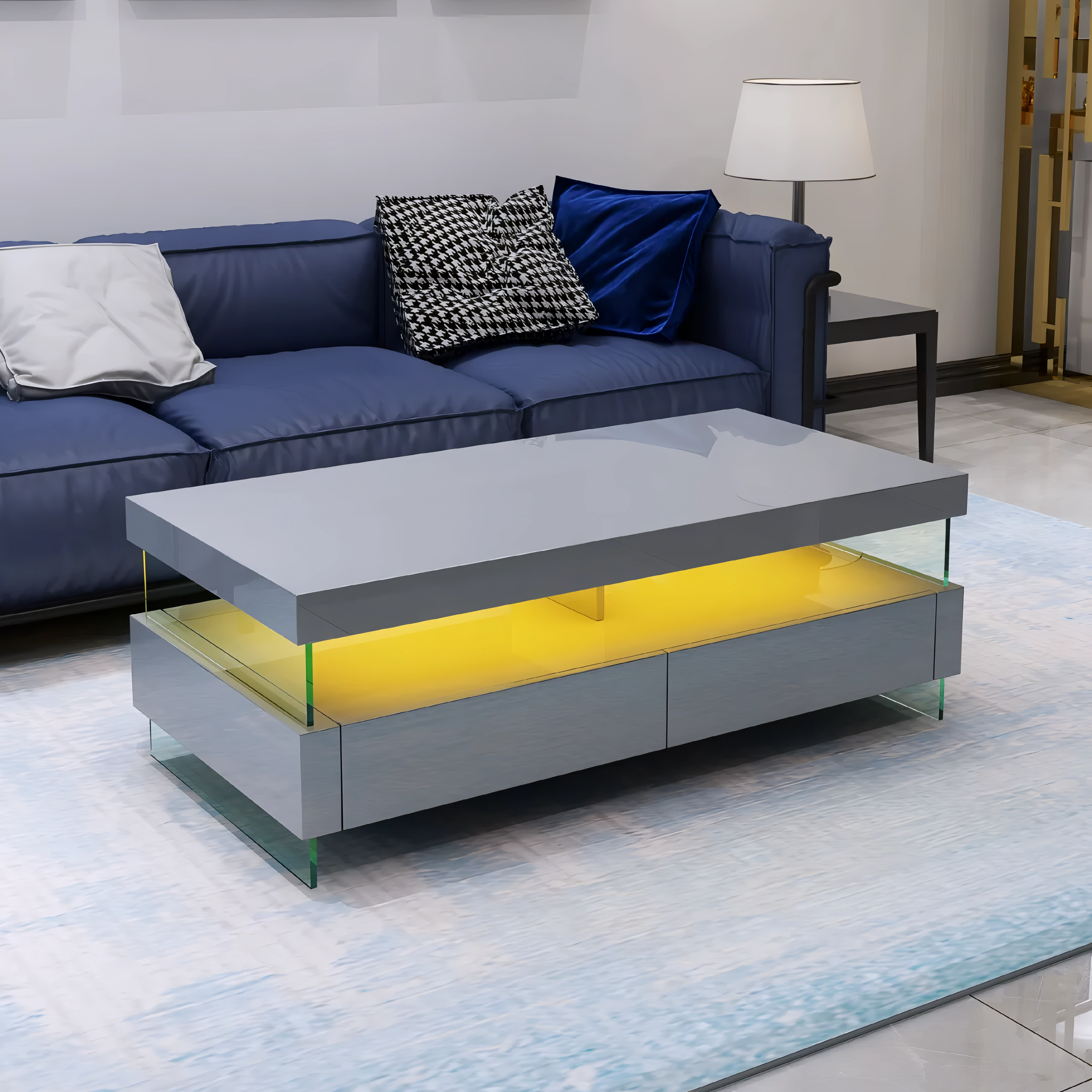 Lunaris – LED Lacquer Coffee Table – Grey Finish