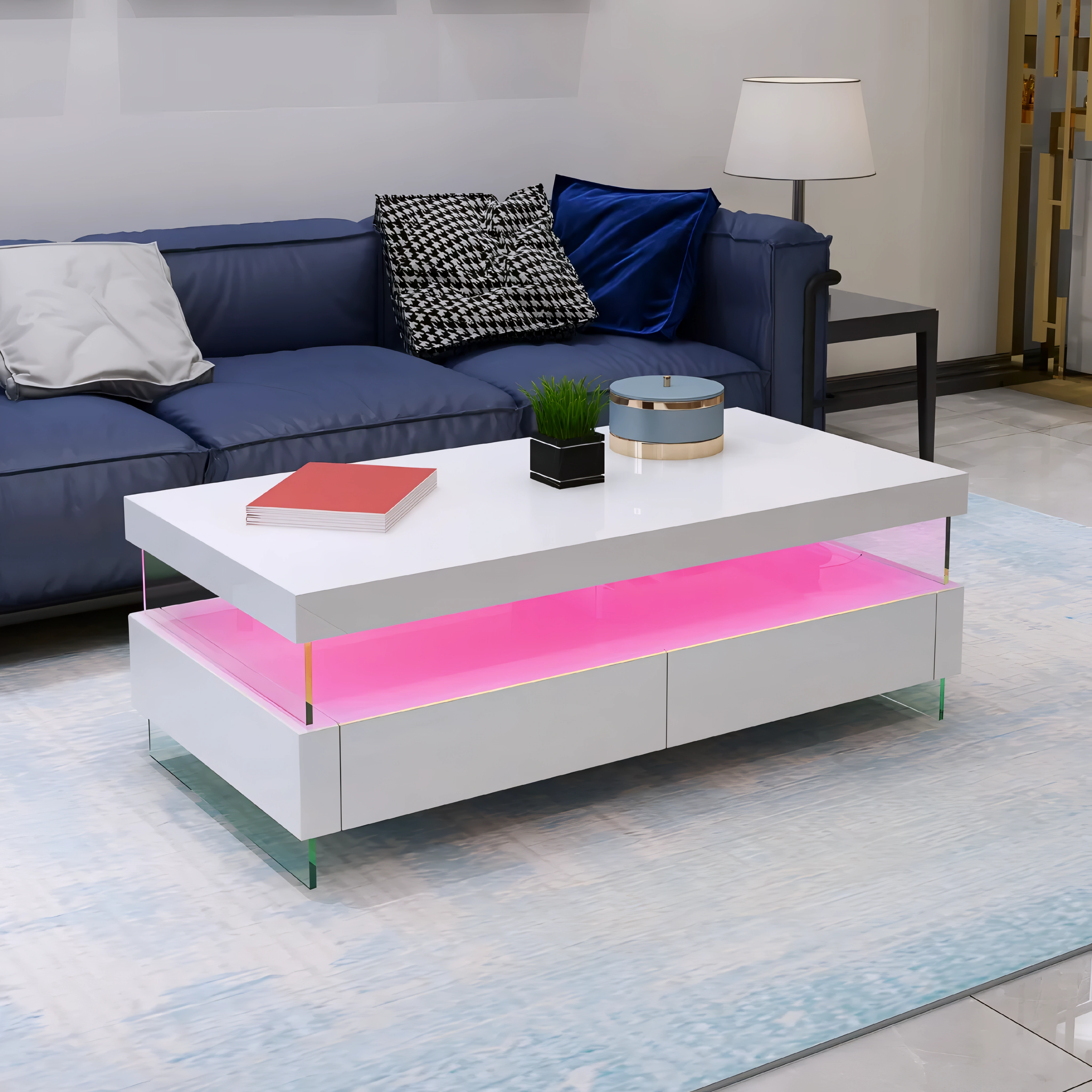 Lunaris – LED Lacquer Coffee Table – White Finish